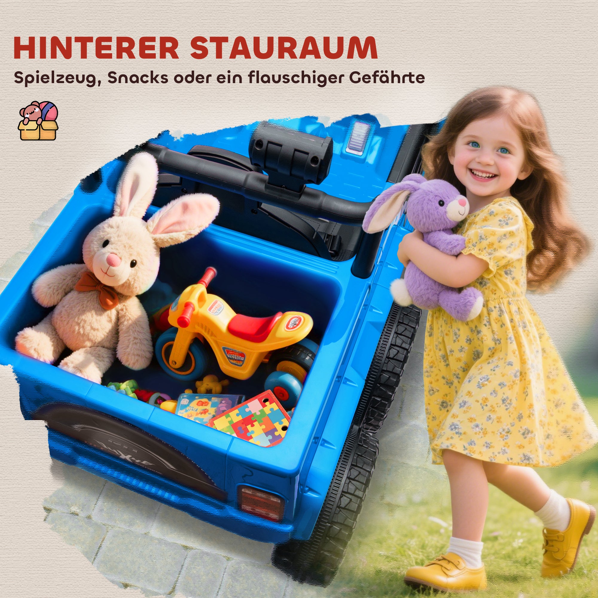 AIYAPLAY 12V Elektrisches Kinderauto, mit Anhänger, LED-Lichtern, Musik und Hupe, für Kinder im Alter von 3-8 Jahren, Hellblau