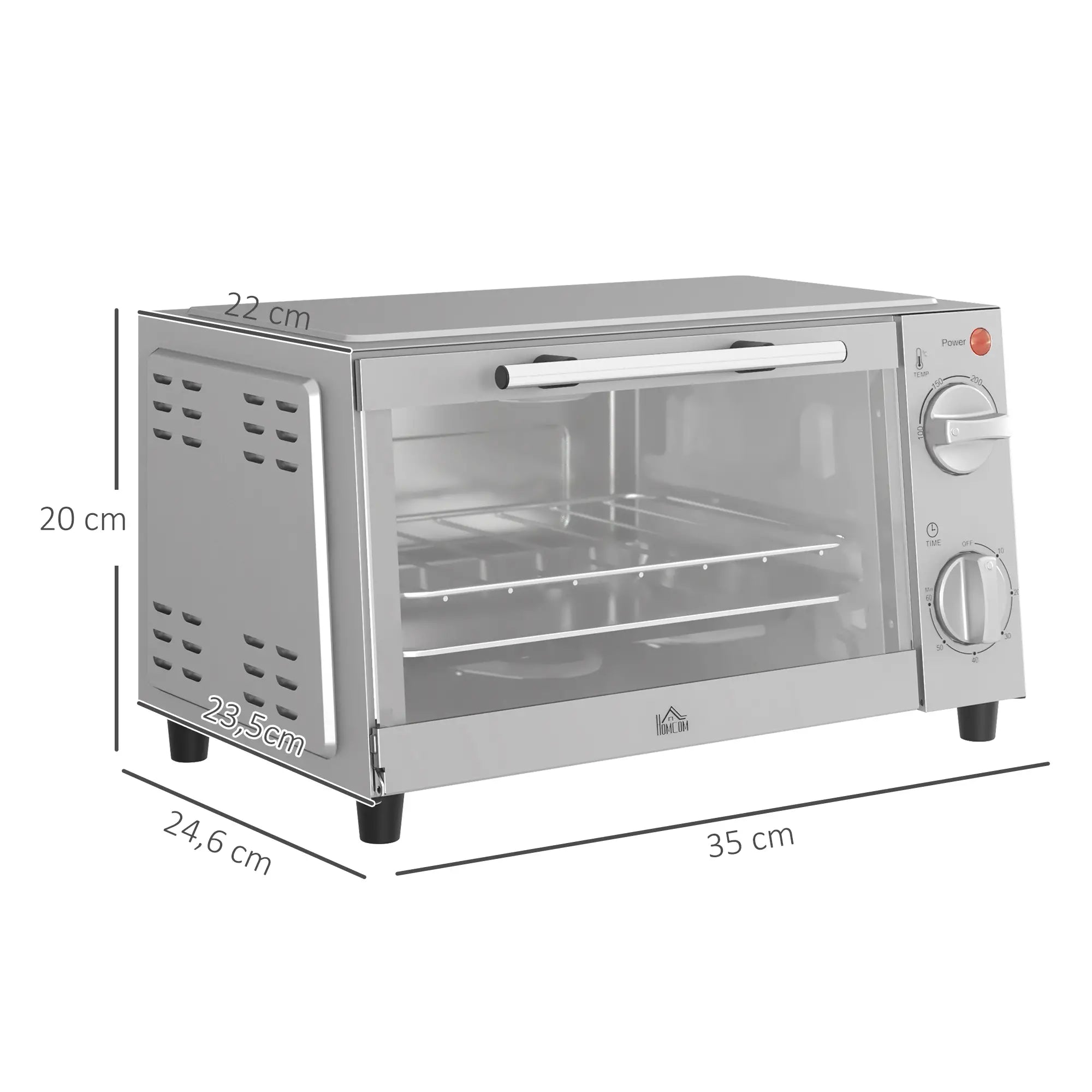 HOMCOM Minibackofen Elektro mit Timer & Sichtfenster Edelstahl