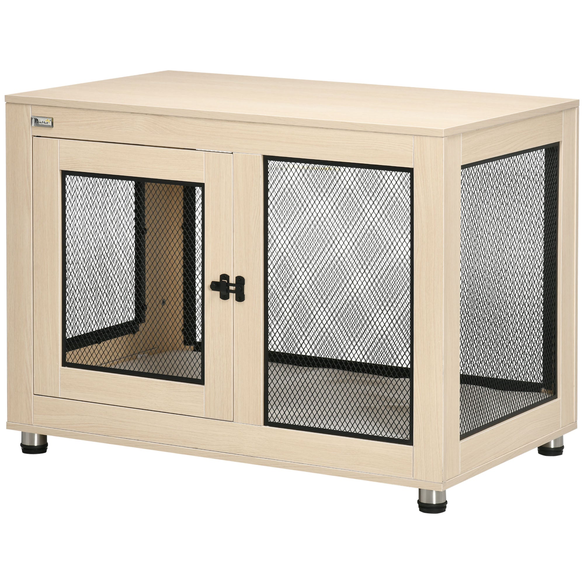 PawHut Hundebox Hundekäfig, Modernes Design, verriegelbar, 2 Türen, 94 cm x 60 cm x 71,5 cm, Natur + Schwarz