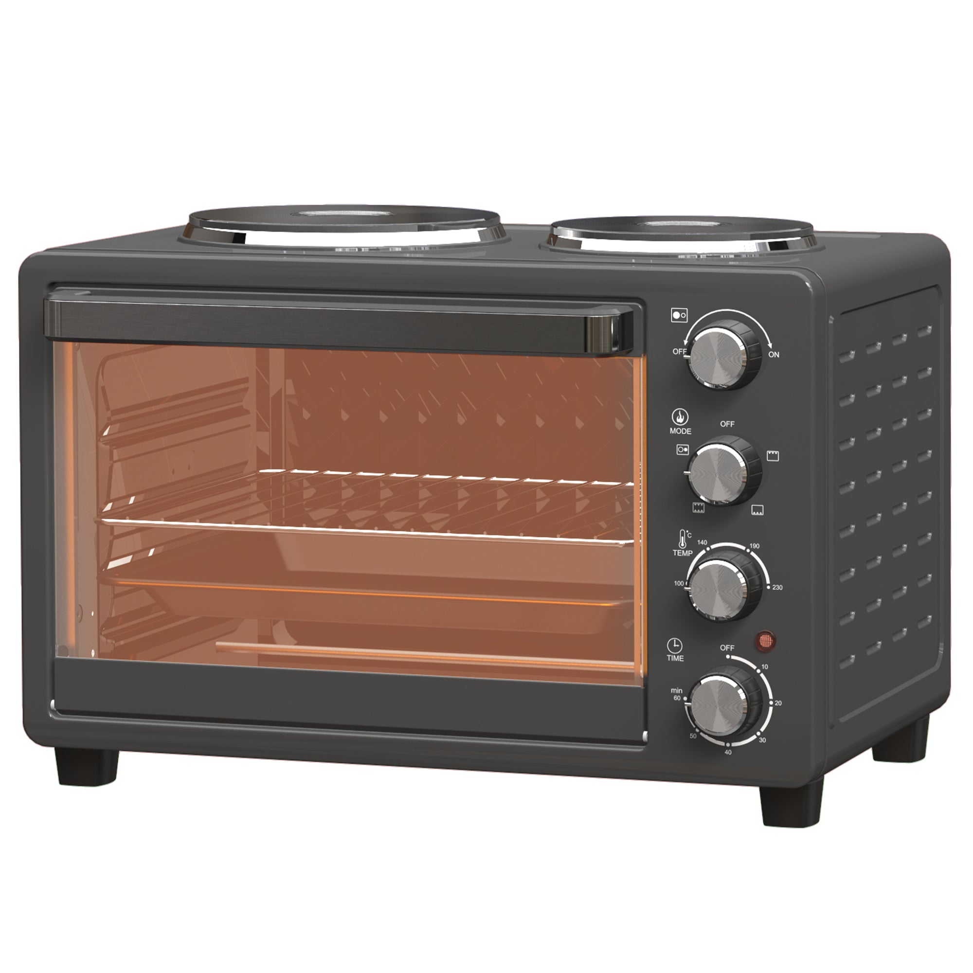 HOMCOM 28 L Toasterofen, Kompakter Backofen zum Kochen und Grillen, Elektro-Ofen mit Backblech, Grillrost, 2600W, Schwarz