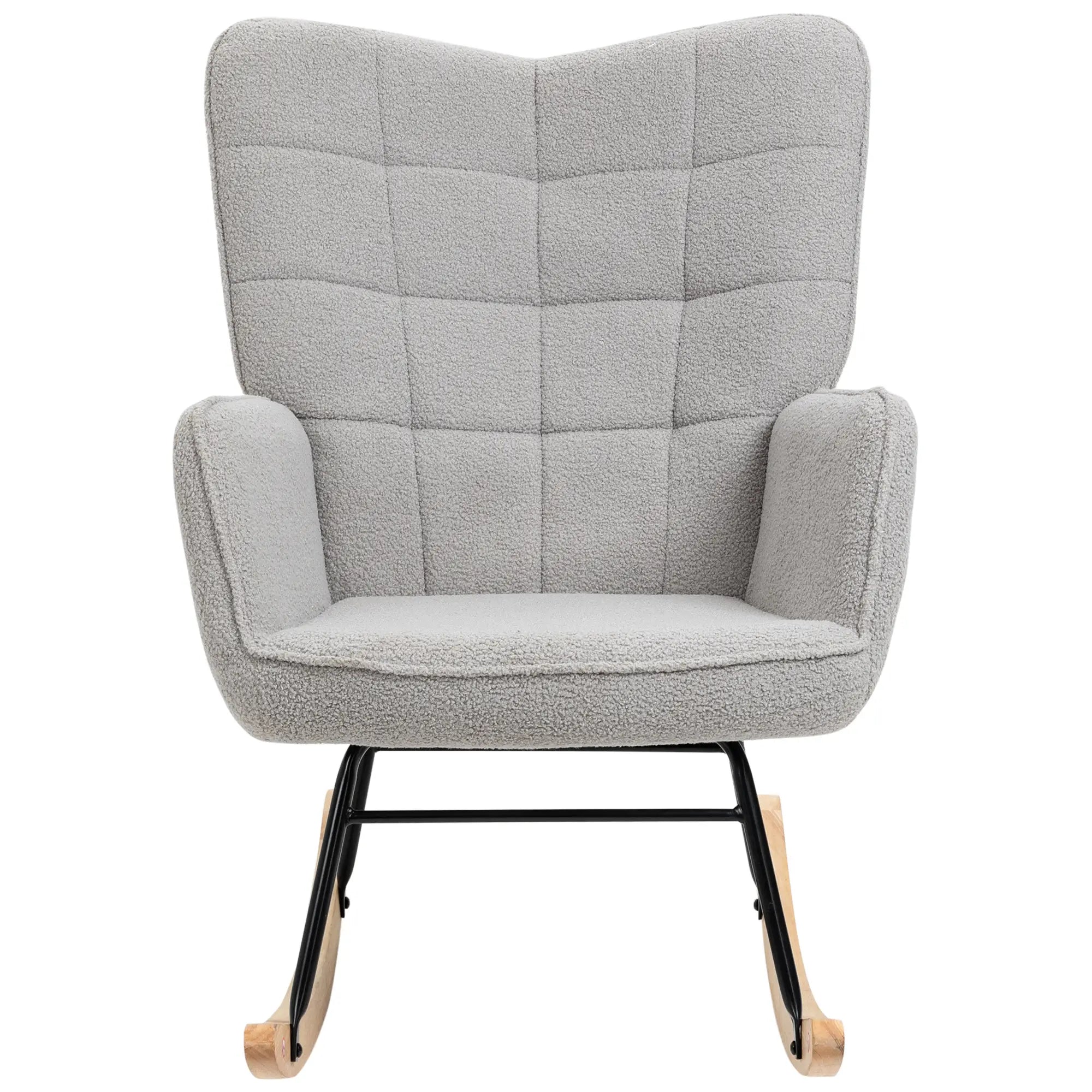 HOMCOM Schaukelstuhl im Retro-Design, Massivholz, Schwingsessel, 71 cm x 92 cm x 101 cm, Hellgrau