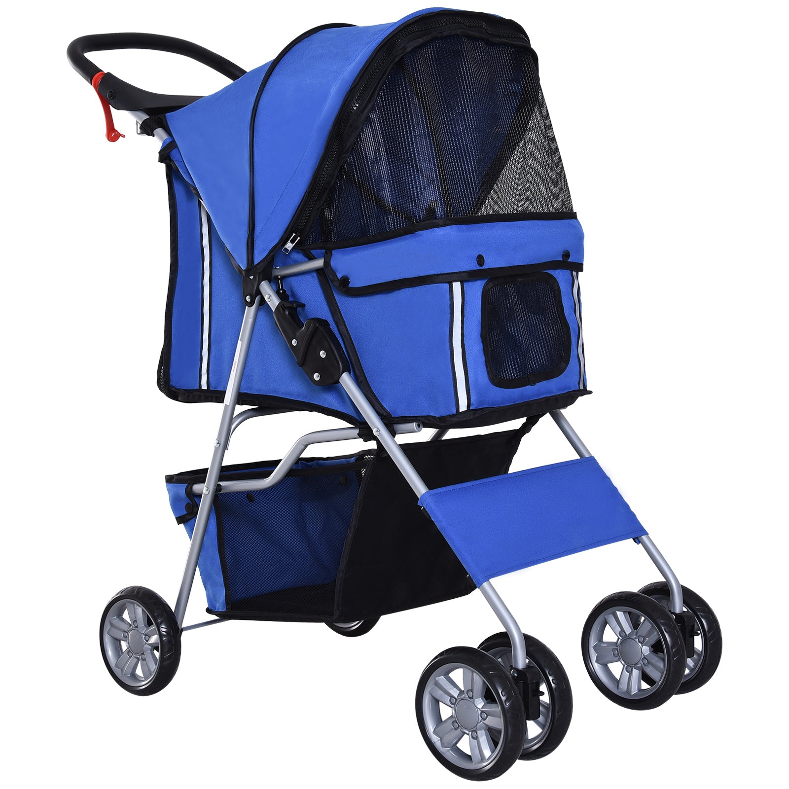 PawHut Hundewagen bis 10kg klappbar verstellbares Vordach 2 Becherhalter Bodenkorb Blau