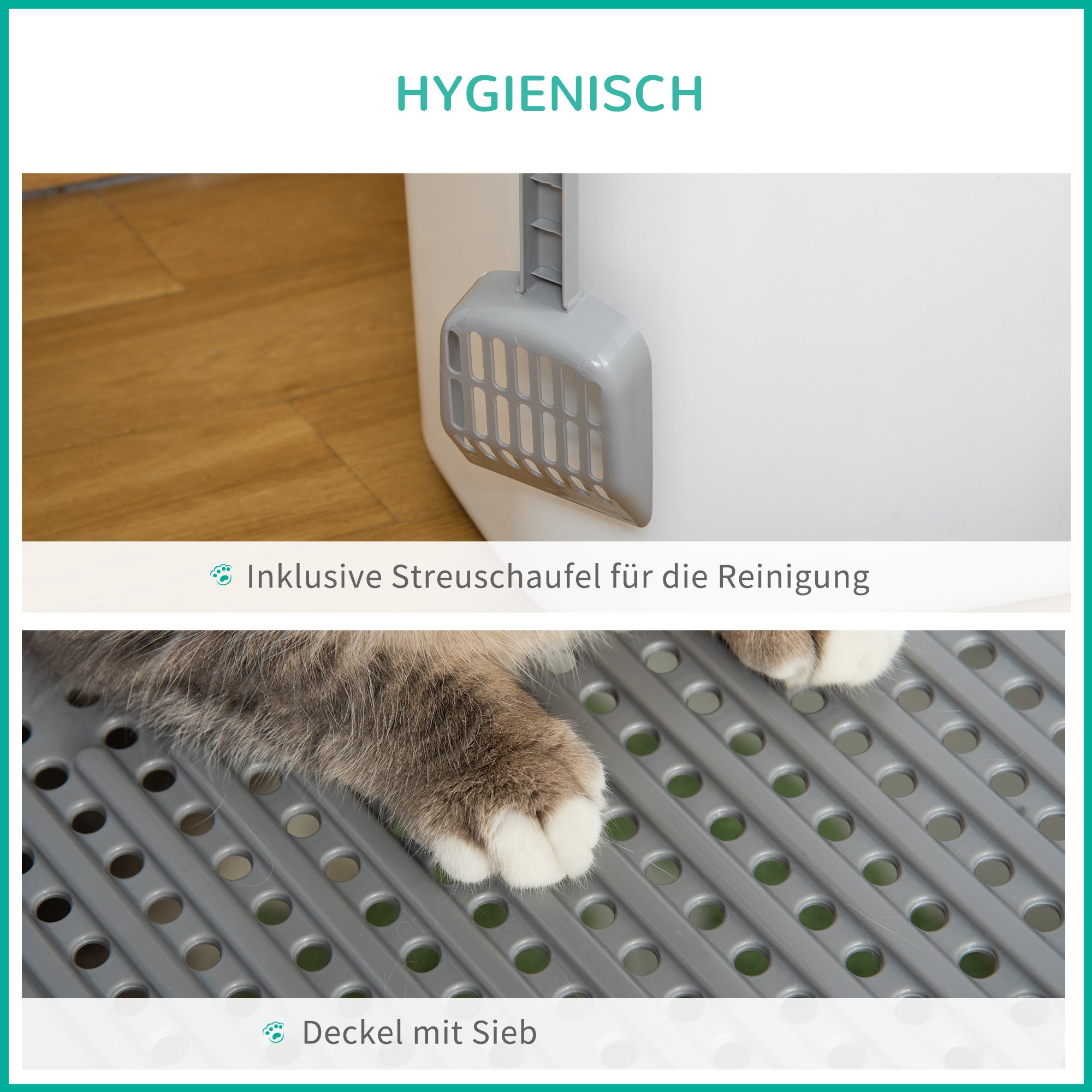 PawHut Katzenklo, 2-Wege-Katzenklo, inkl. Streuschaufel, Weiß + Grau