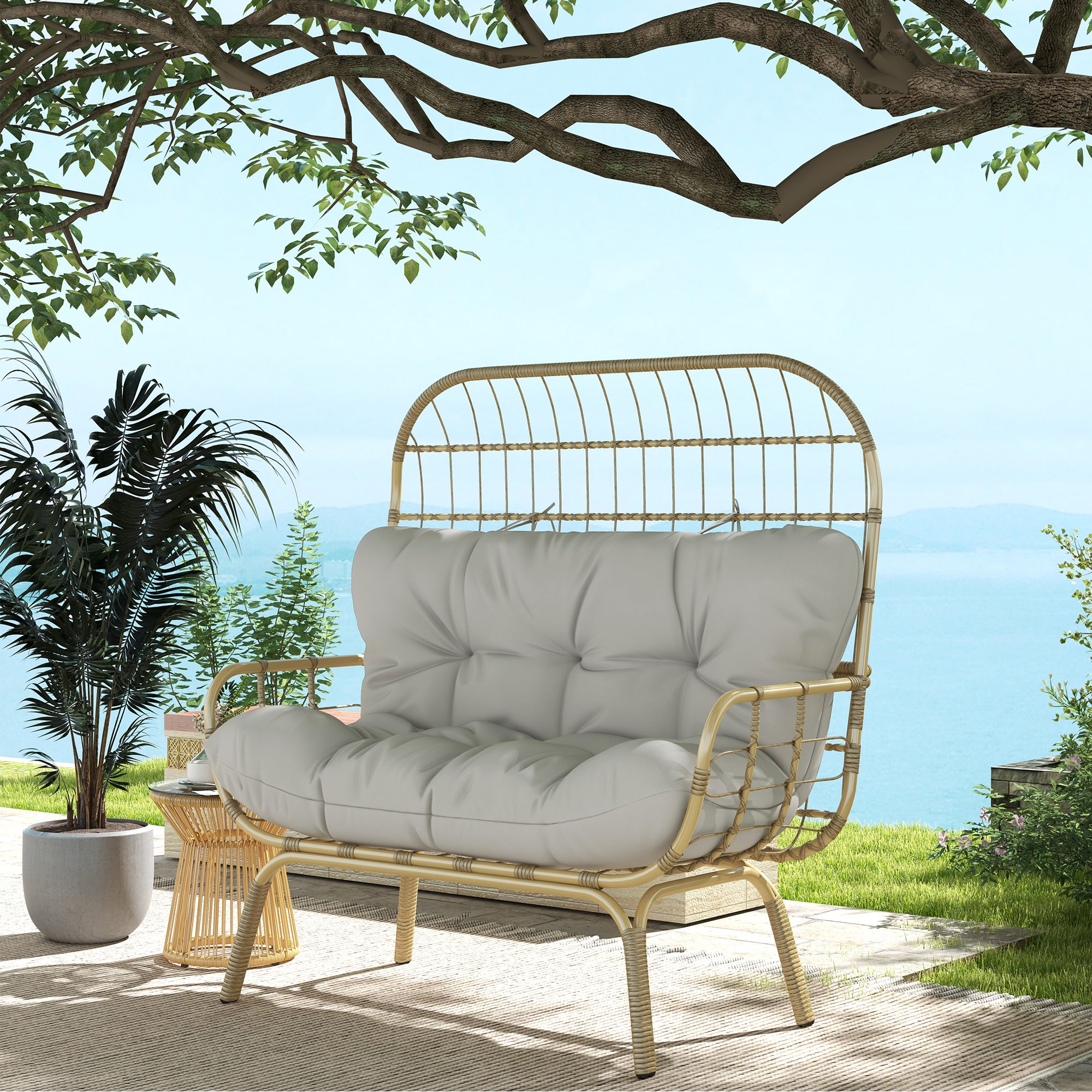 Outsunny Gartensofa 2-Sitzer Outdoor mit dicken Kissen Rattanoptik