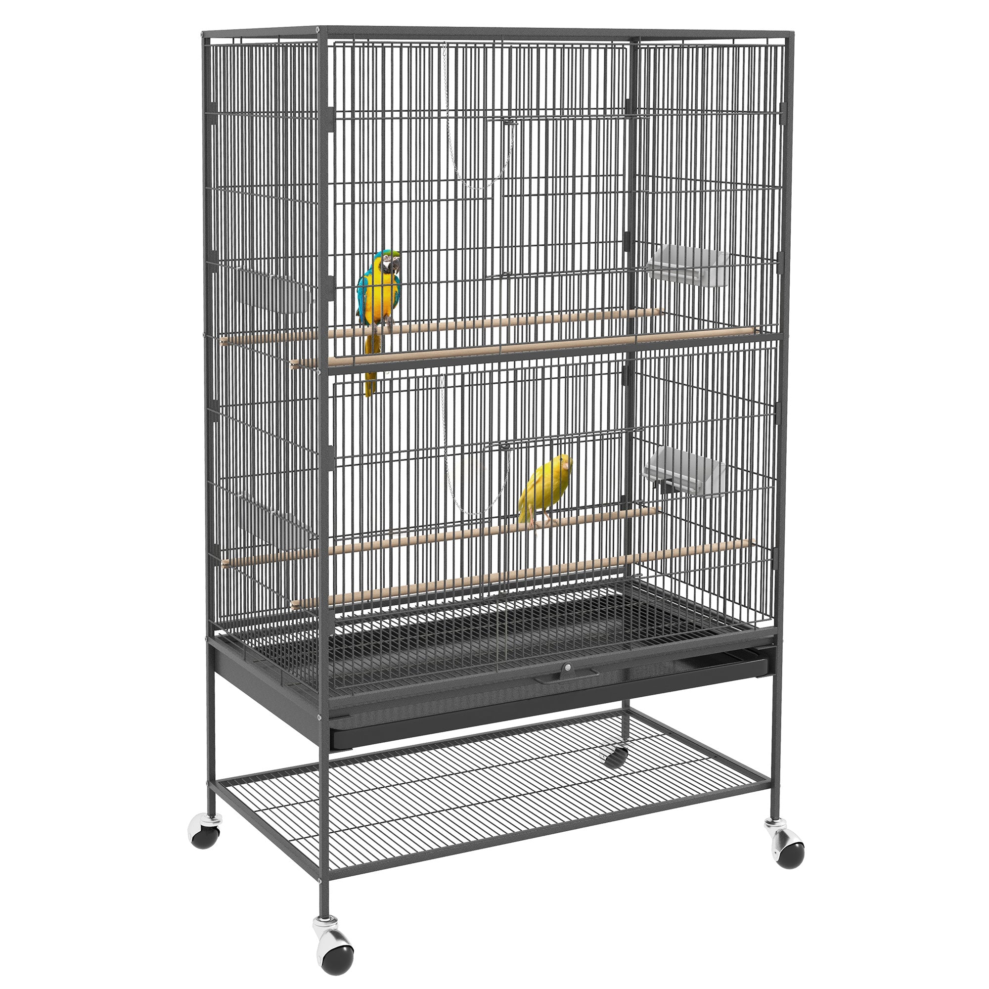 PawHut Vogelkäfig inklusive Sitzstangen, Vogelspielzeug, herausnehmbare Bodenwanne, 1 Ablage, Grau