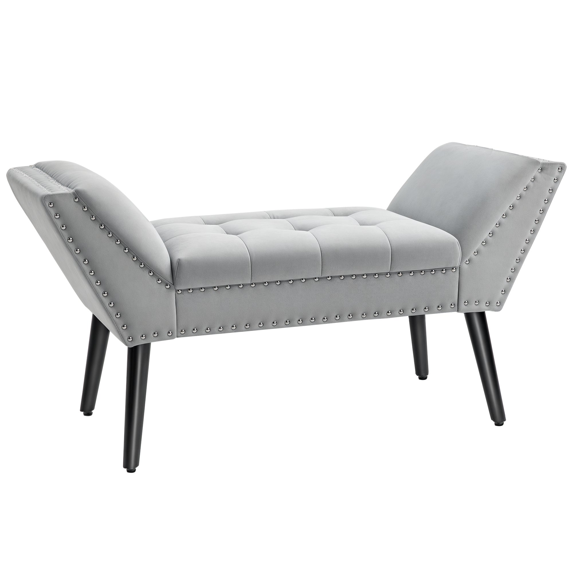 HOMCOM Polsterbank Sitzbank Klavierbank Pianobank mit Samtoptik Bettbank für Schlafzimmer Wohnzimmer, Flur, Gummiholz Hellgrau 114 x 46 x 56 cm