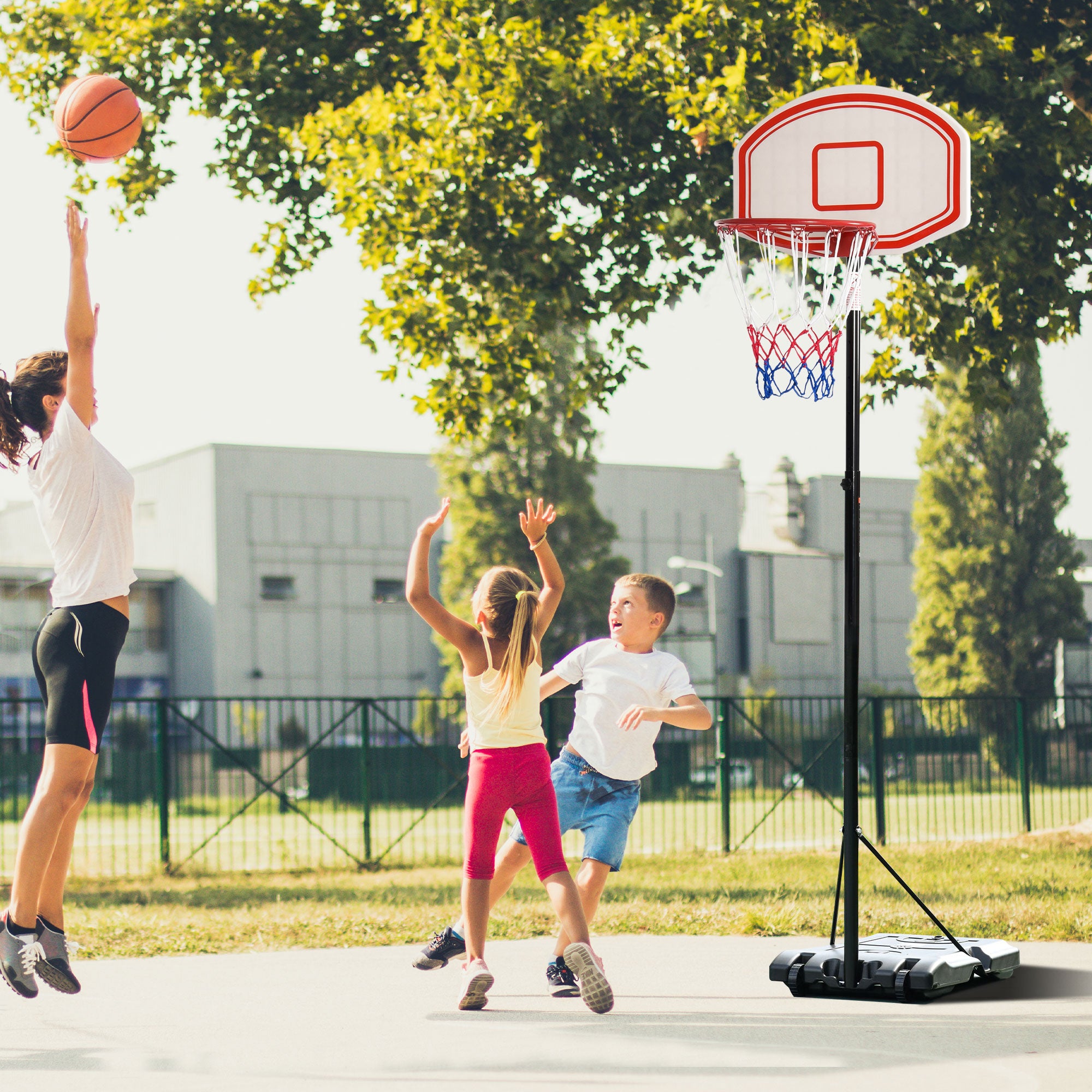 HOMCOM Basketballkorb, Basketballständer, höhenverstellbar, mit Wasser befüllbar, Schwarz