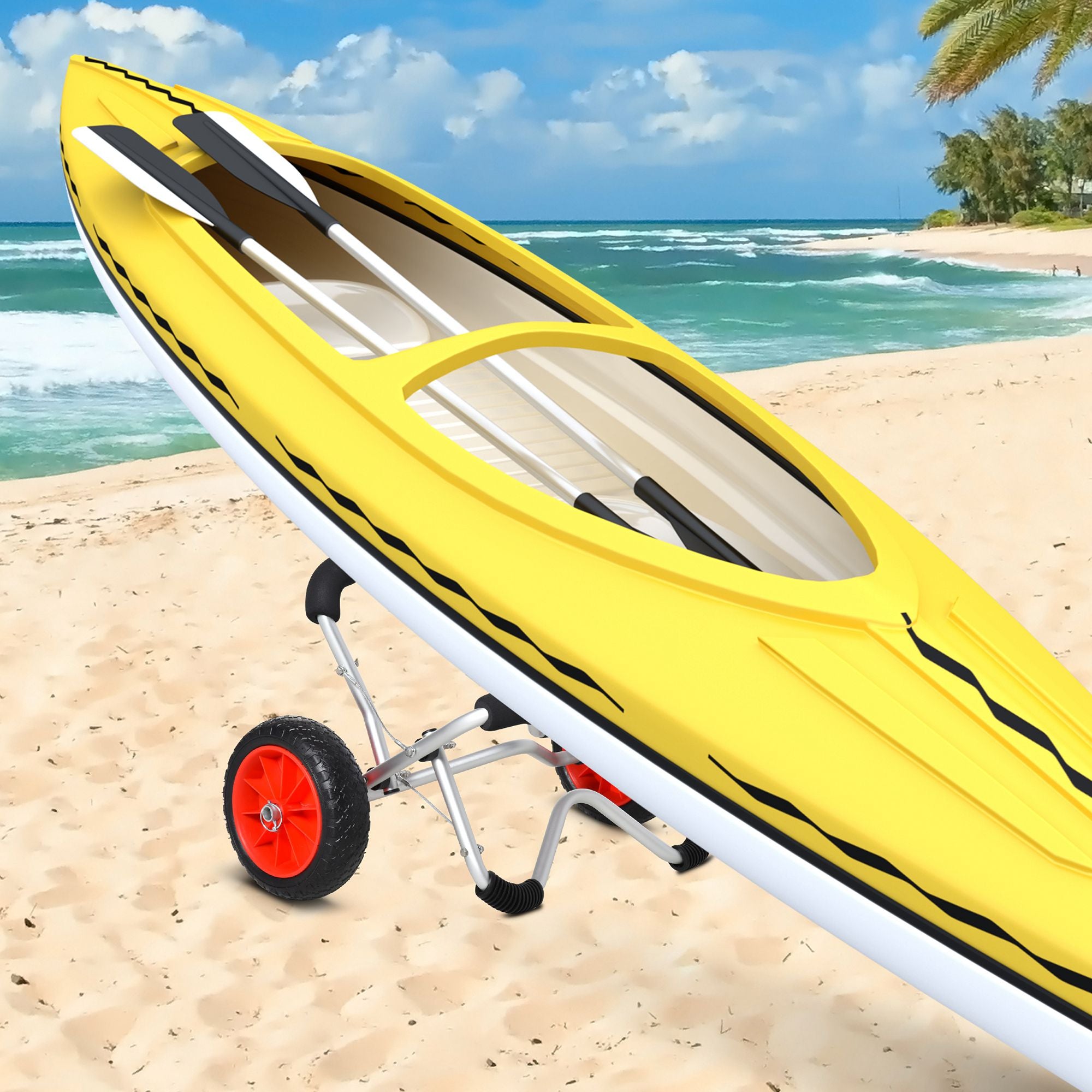 HOMCOM Kajakwagen Alu Bootswagen faltbare transportwagen Kunstleder-Reifen Silber 75 kg 75 x 43 x 46 cm