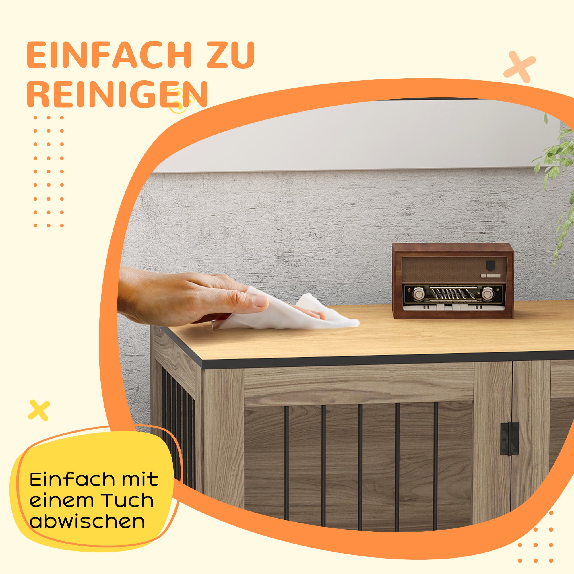 PawHut Hundebox, Haustierbox für große Hunde, Hundehütte, Indoor, 106 x 60 x 76 cm, Eiche