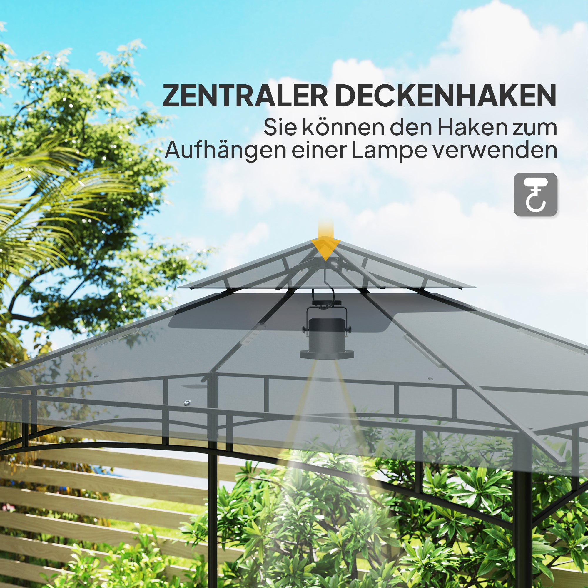 Outsunny Grillpavillon mit LED 240 x 150 x 258 cm wasserabweisend flammhemmend Gartenpavillon mit Doppelschichtdach