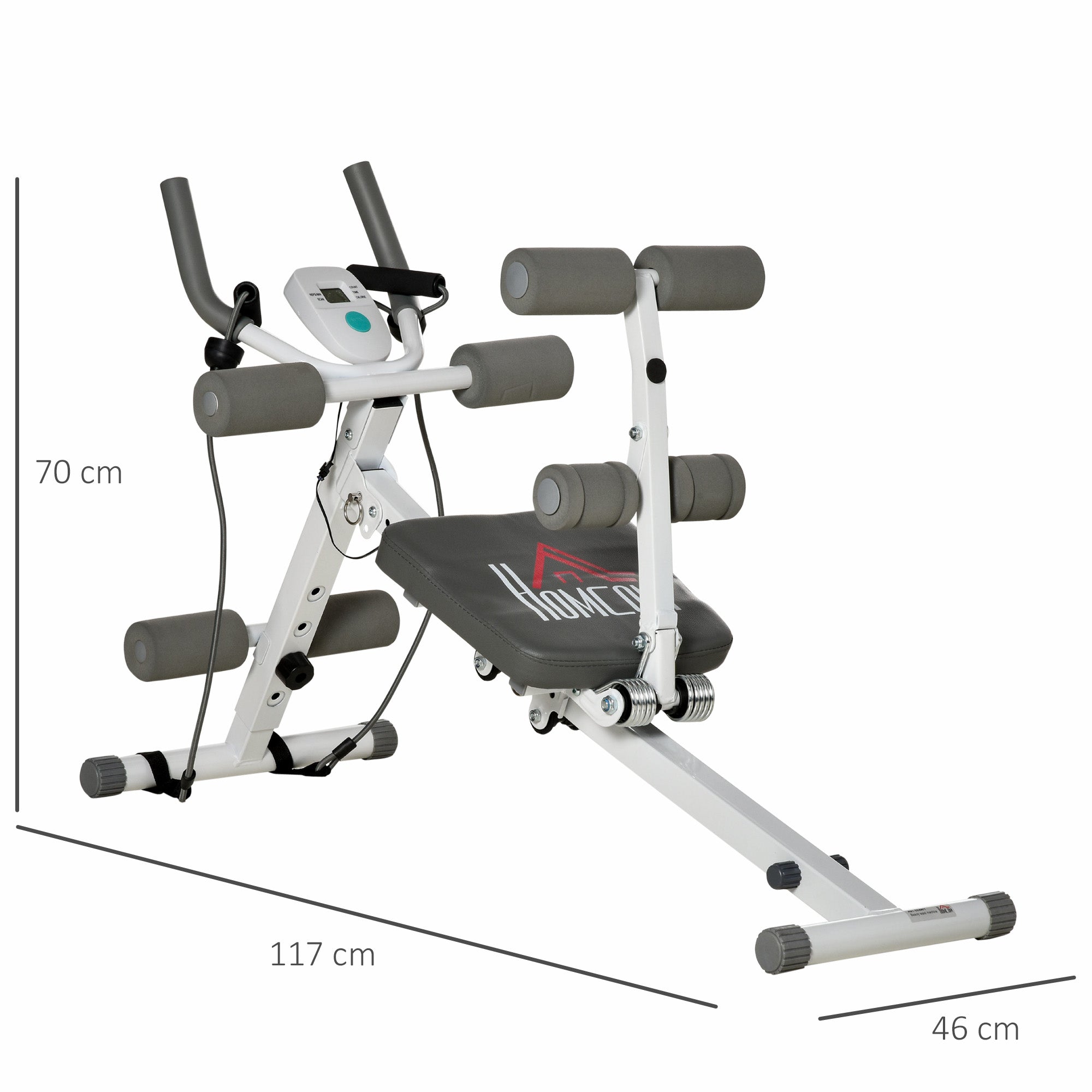 HOMCOM 2-in-1 Trainingsgerät für Sit-ups, mit LCD-Monitor, Fitness-Gerät für Zuhause, Stahl, Kunstleder