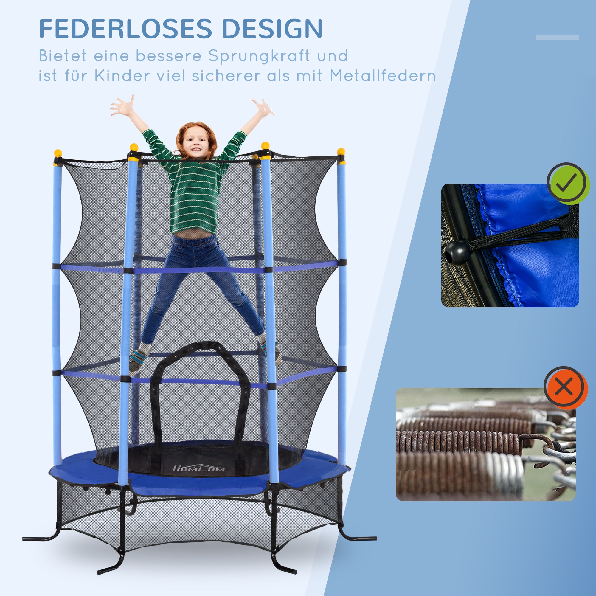 HOMCOM Trampolin für Kinder, Ø163 cm, mit Sicherheitsnetz, In- und Outdoor, Belastung bis 50 kg, Stahl, Kunststoff, Blau