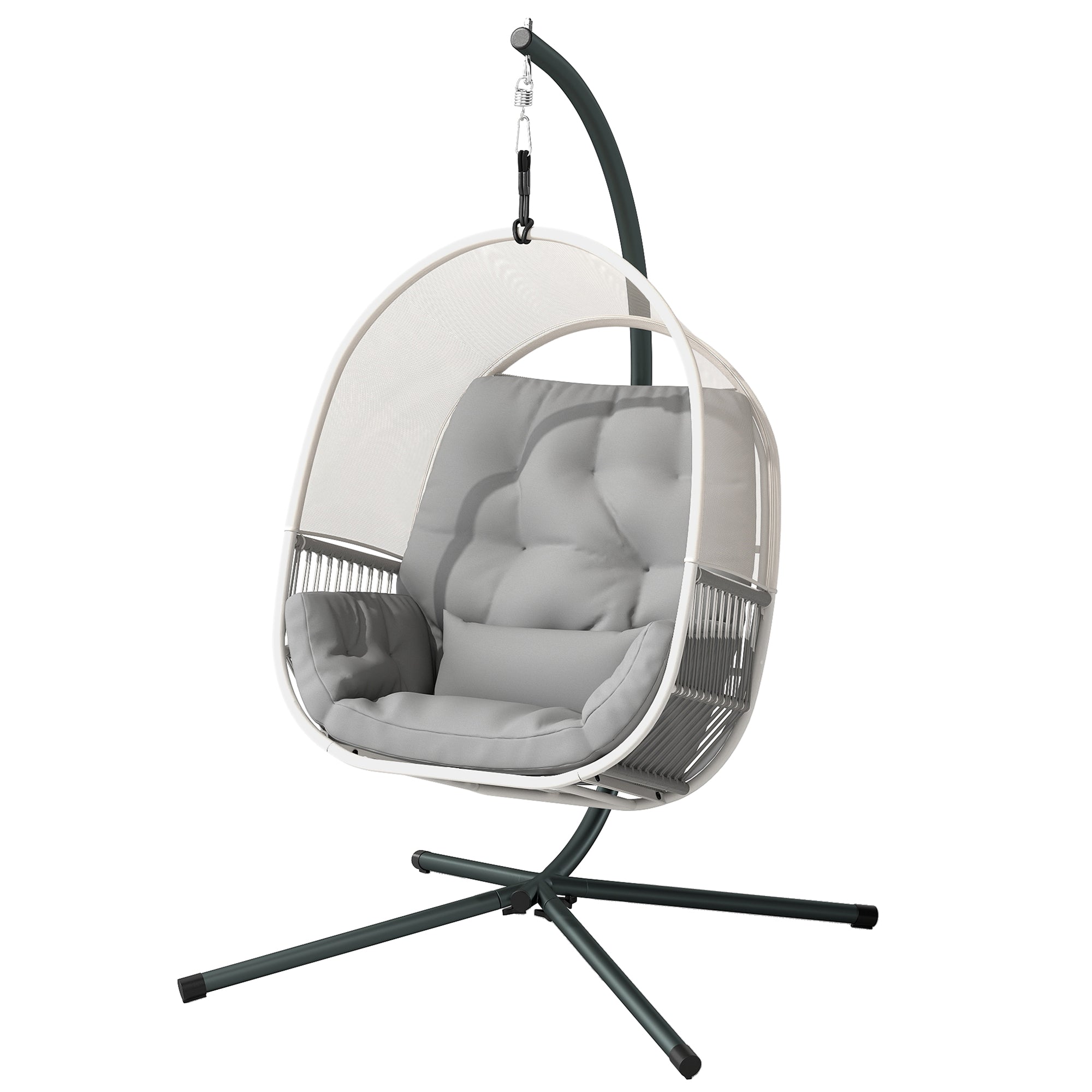 Outsunny Hängesessel mit Gestell, Eiförmiger Hängeschaukel mit weichem, tiefem Kissen, Sitzpolstern Hellgrau