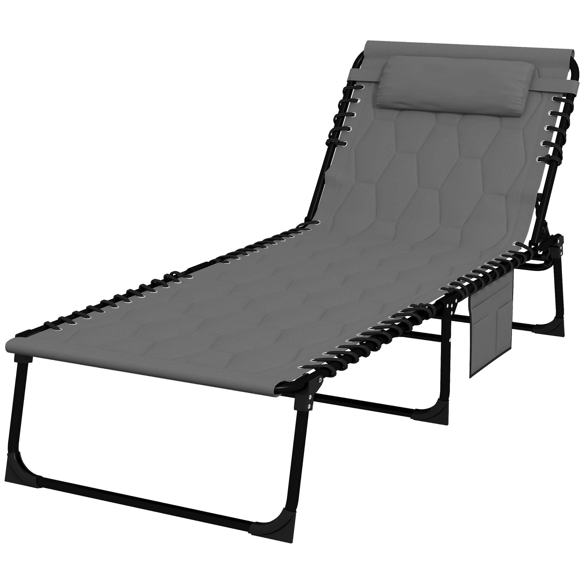 Outsunny Sonnenliege Liegestuhl Gartenliege, klappbar, inkl. Kissen, wetterbeständig; 188 cm x 65 cm x 36 cm, Grau + Schwarz