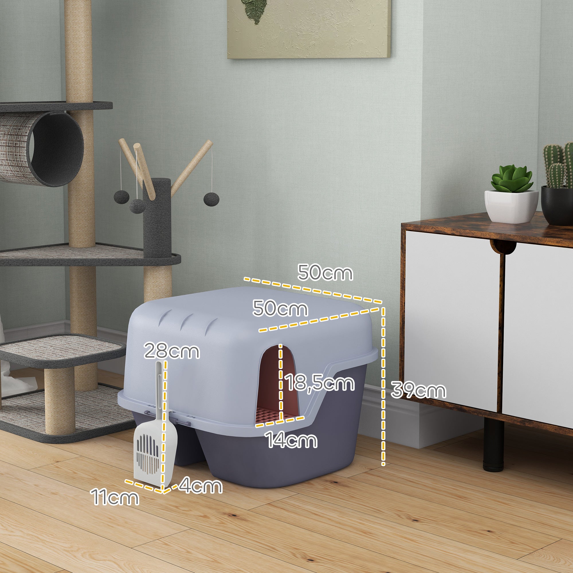 PawHut Katzentoilette, Katzenklo mit Deckel und Schaufel, leicht zu reinigen, verschließbar, Lila