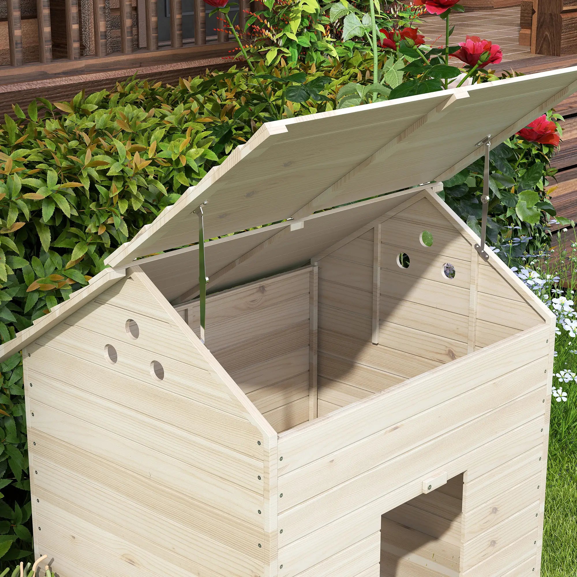 PawHut Entenhaus mit aufklappbarem Dach und Rampe Tannenholz