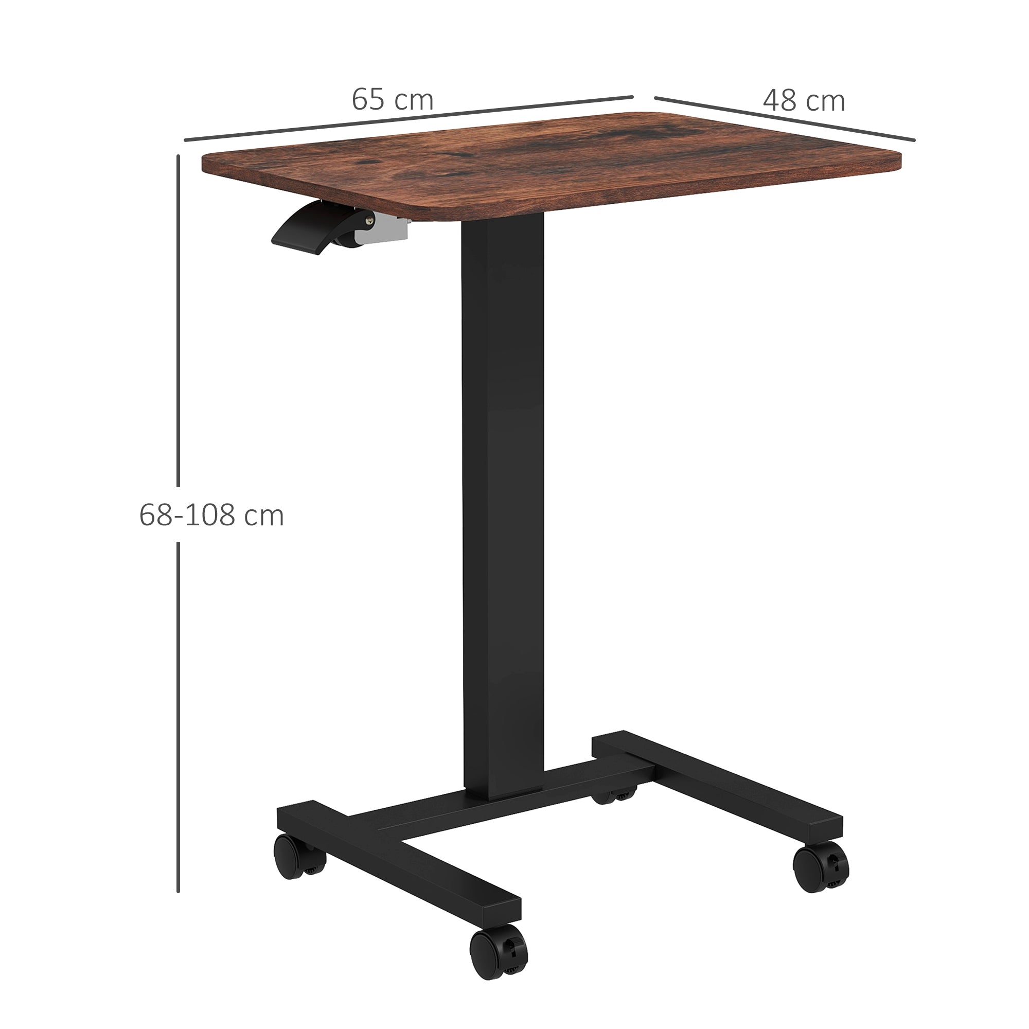Vinsetto Stehpult Stehtisch, Laptoptisch, höhenverstellbar, 4 Rollen, 65 cm x 48 cm x 108 cm, Braun + Schwarz