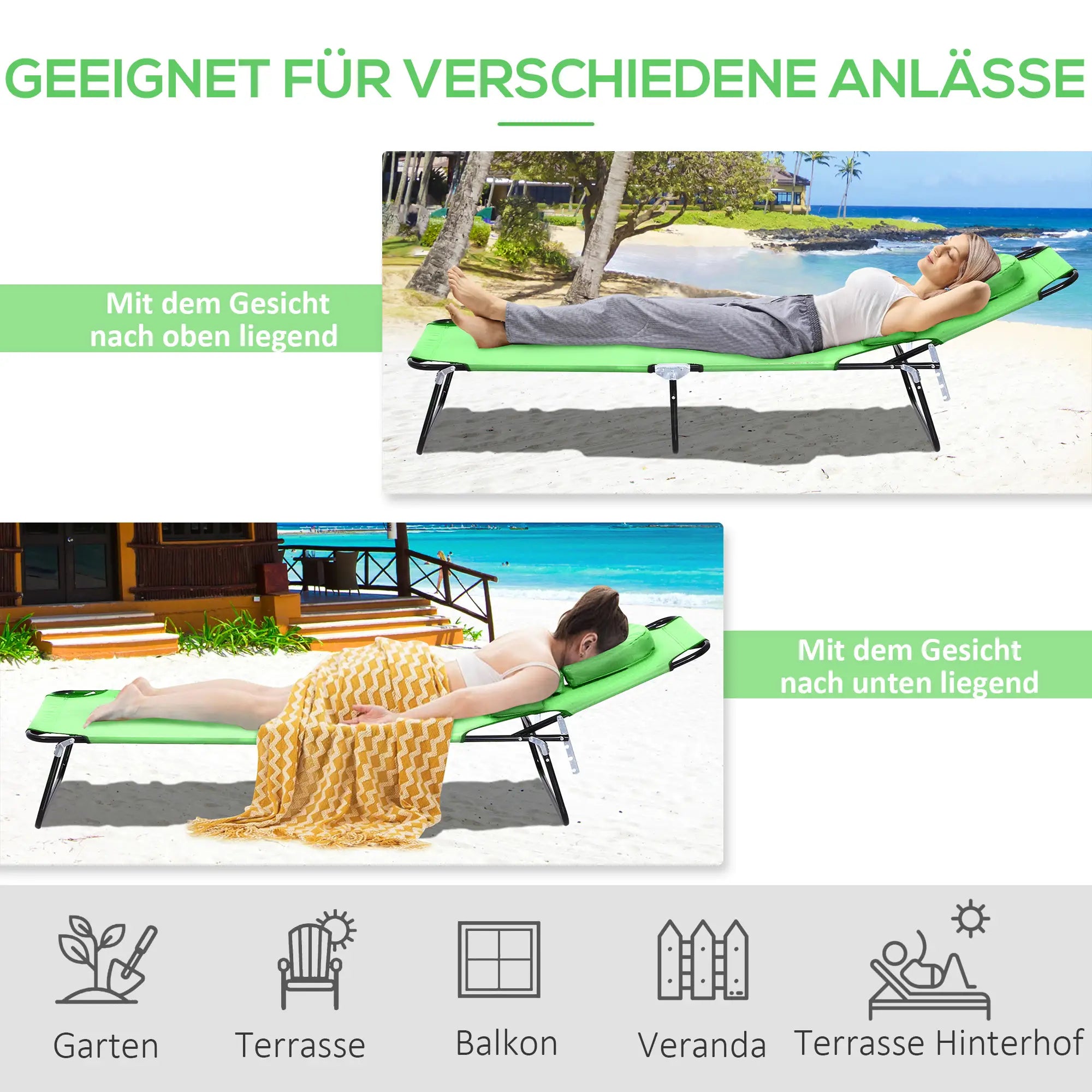 Outsunny Sonnenliege klappbar mit Lesefenster Grün