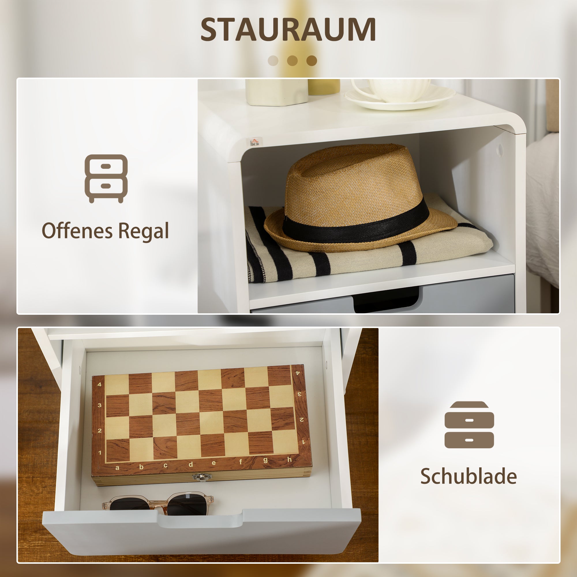 HOMCOM Nachttisch, skandinavisches Design, große Schublade, wasserfeste Lackierung, 40 x 38 x 58 cm, Weiß