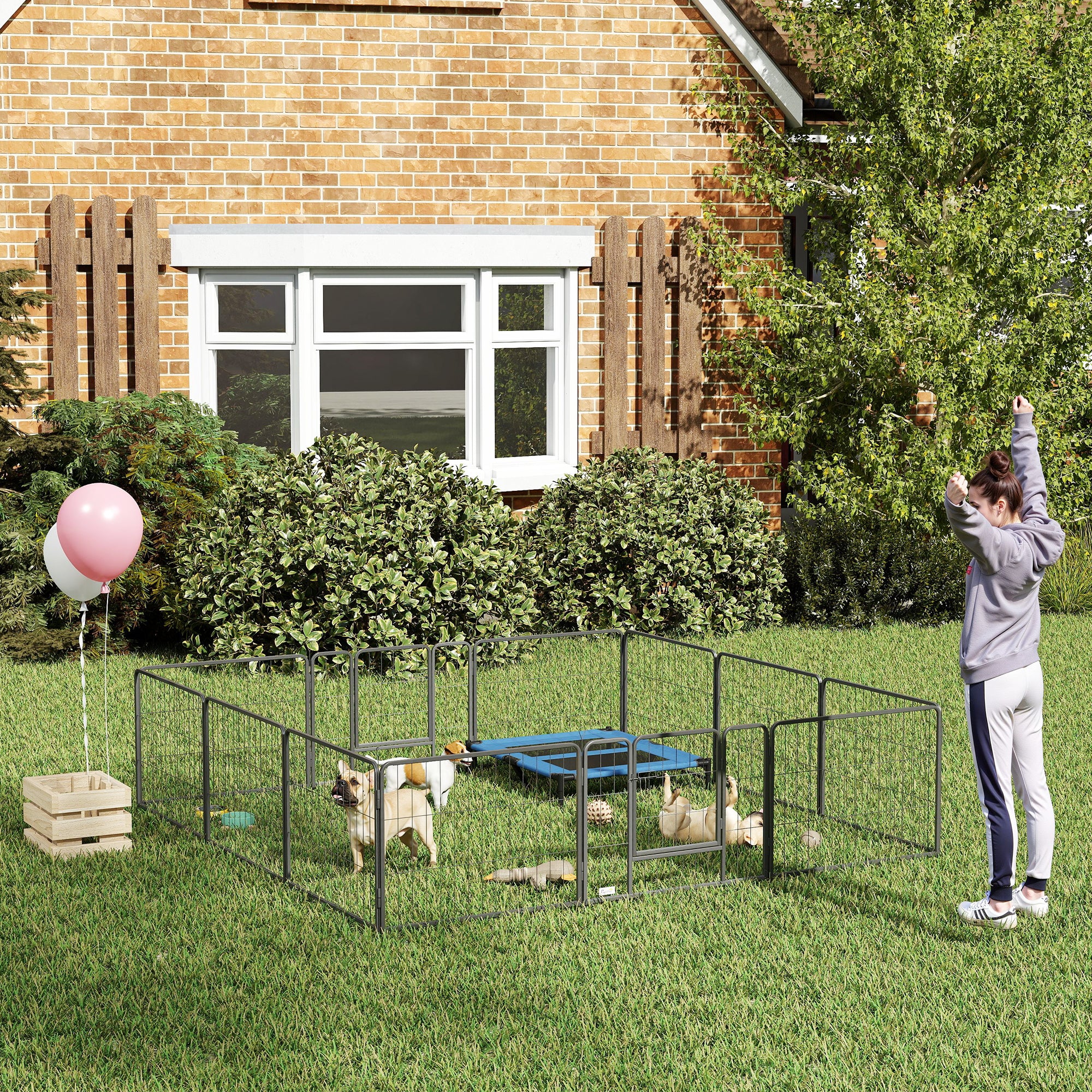 PawHut Haustiergehege, Welpenauslauf, Welpengitter, 12 Paneele, Outdoor u. Indoor, Schwarz