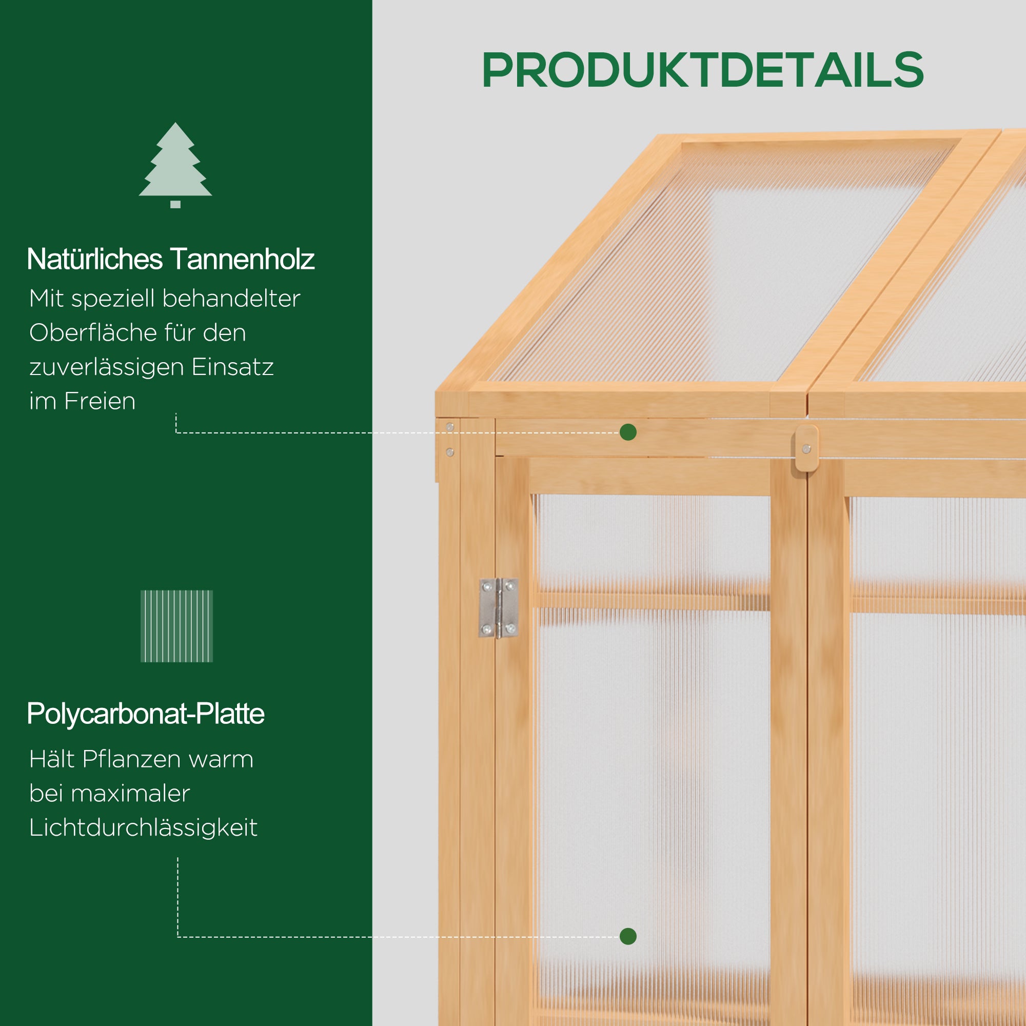Outsunny Mini-Gewächshaus, kleines Treibhaus mit Holzrahmen, Fenster und Doppeltür, 3 Regale, 70L x 50B x 120H cm, Braun