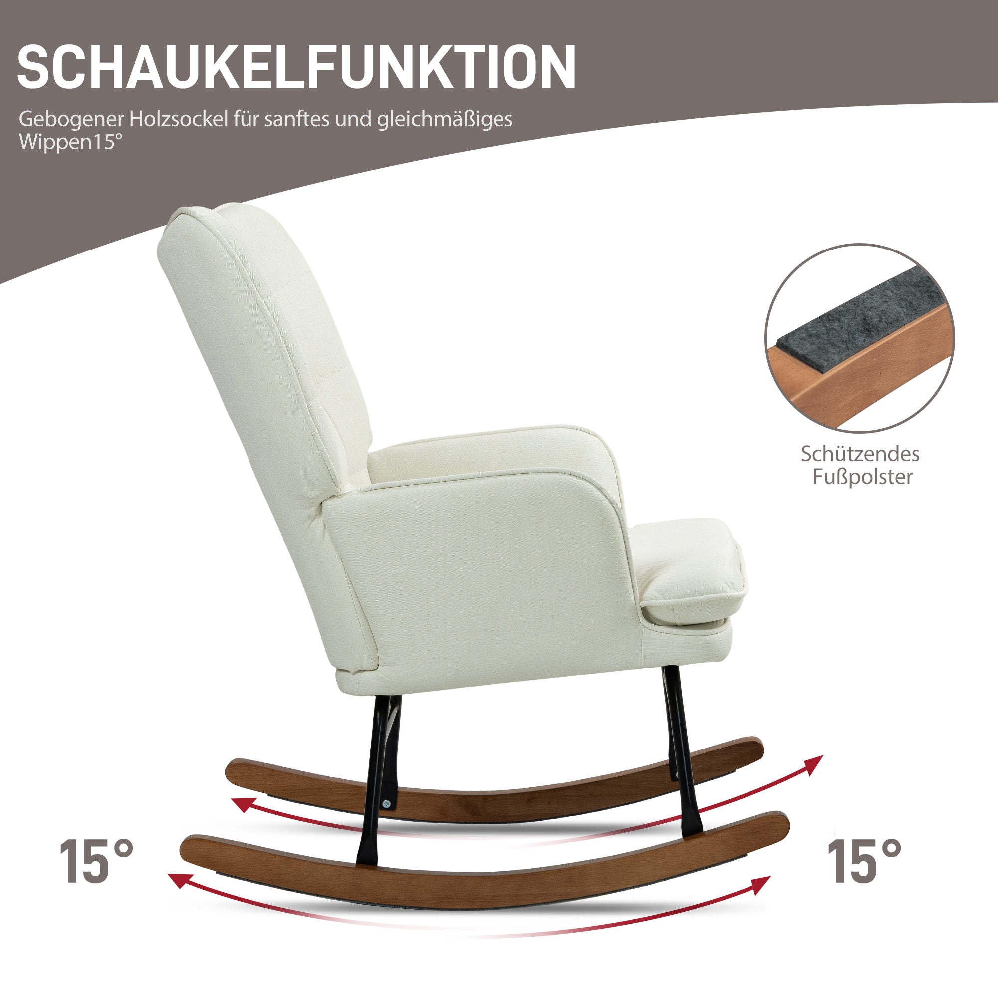 HOMCOM Schaukelstuhl mit Hocker, sanftes Schaukelsystem, Leinenimitat, 64 x 89 x 90 cm, Cremeweiß
