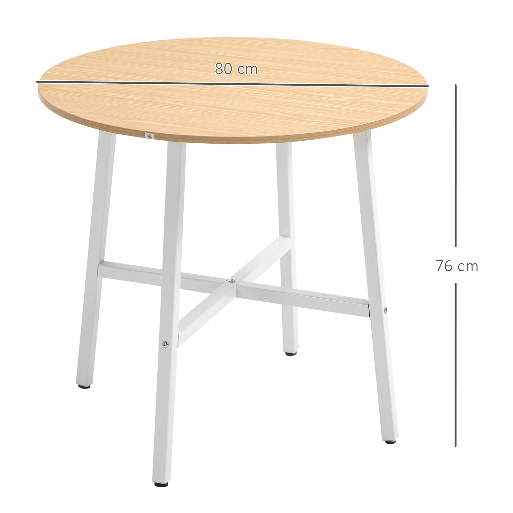 HOMCOM Esstisch, industrieller Stil, abgerundetes Design, stabil bis 60 kg, Ø80 x 76H cm, Naturholz/Weiß