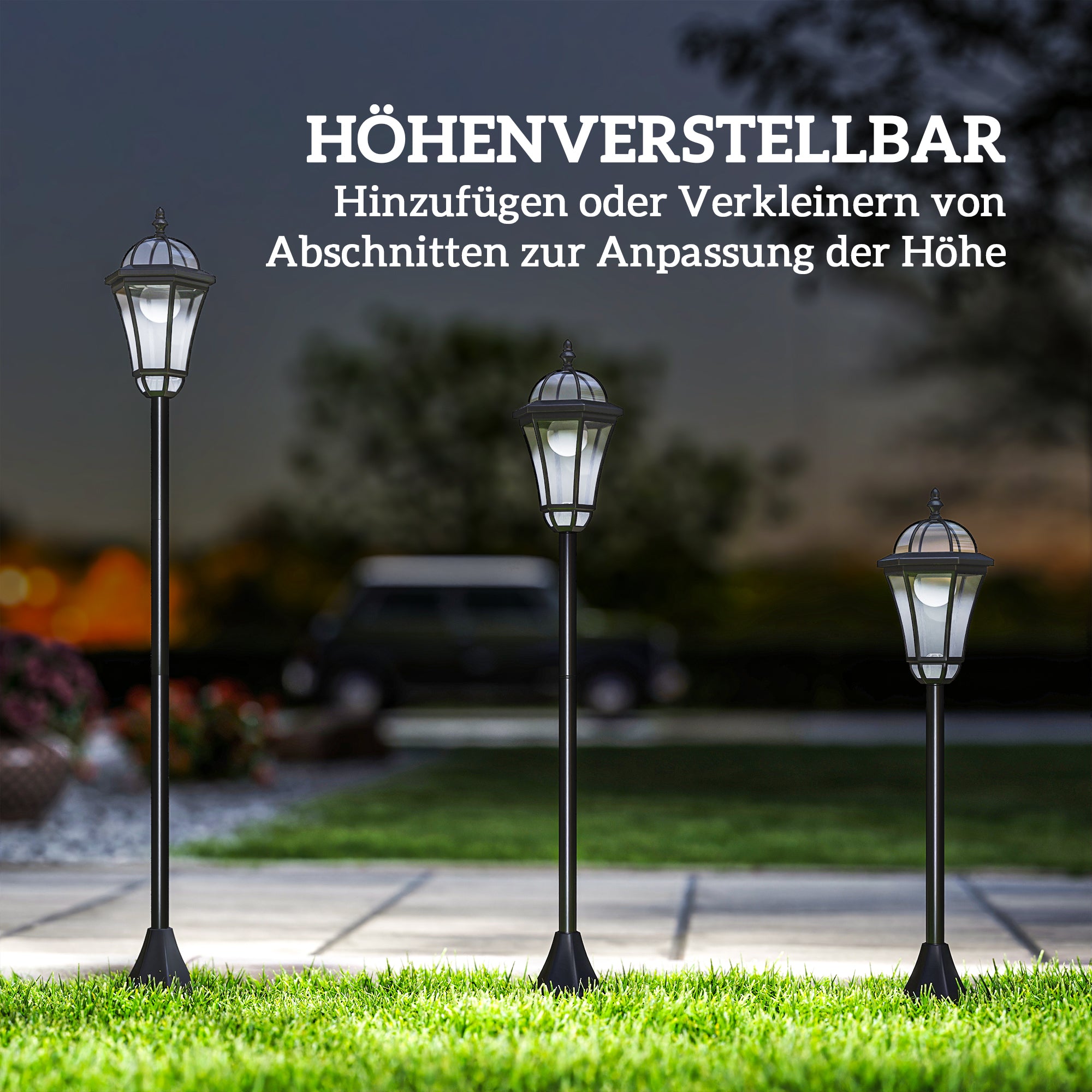 Outsunny Solar Gartenlaterne 2er Set, Wetterfeste Wegleuchte 129 cm hoch, mit LED, 6 Std. Beleuchtung, IP44, Solarlampe für Außen, Schwarz