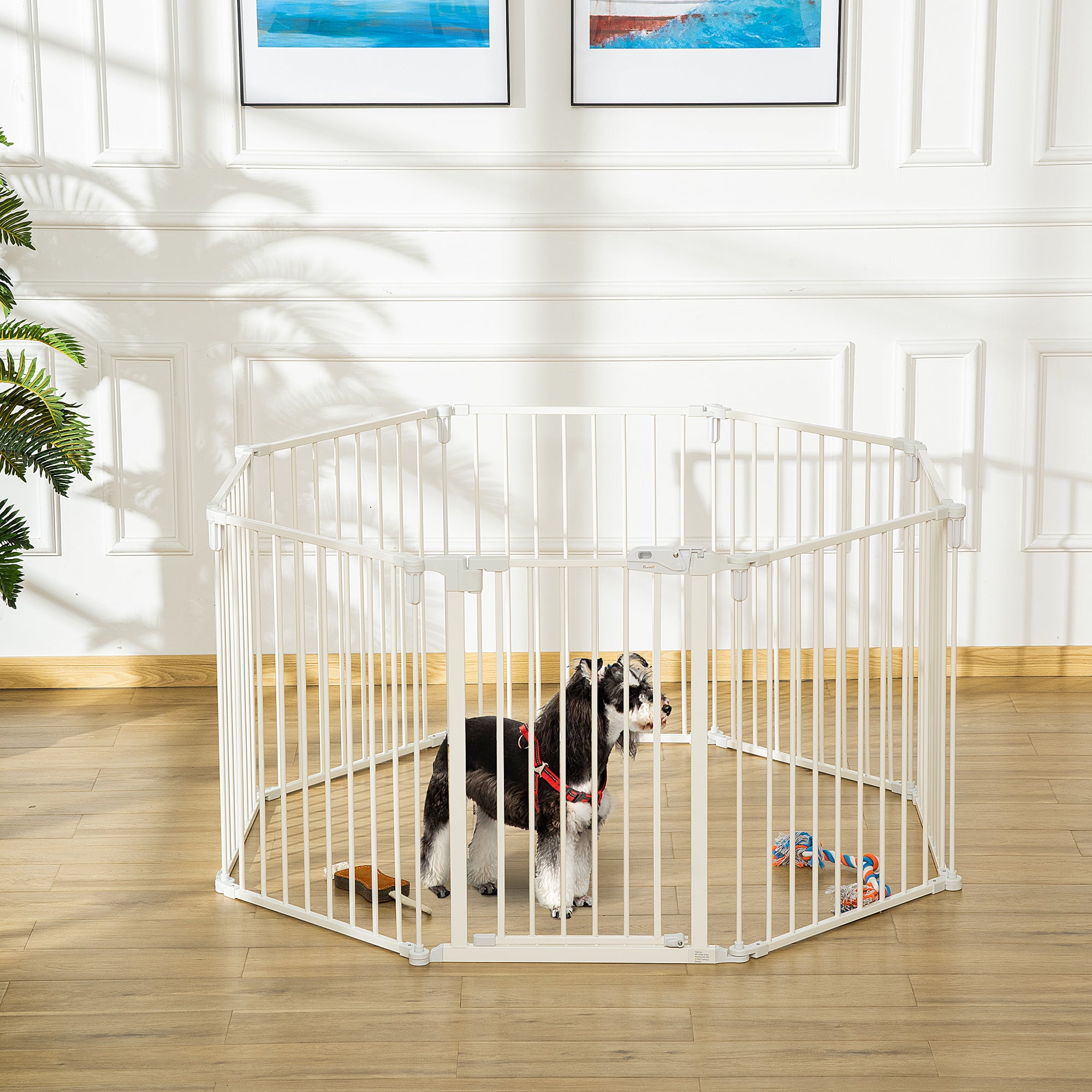 PawHut Welpenauslauf Freigehege für Hund Schutzgitter mit Tür Kaminschutzgitter flexible klappbar 8 Paneele je 60 x 76 cm Weiß