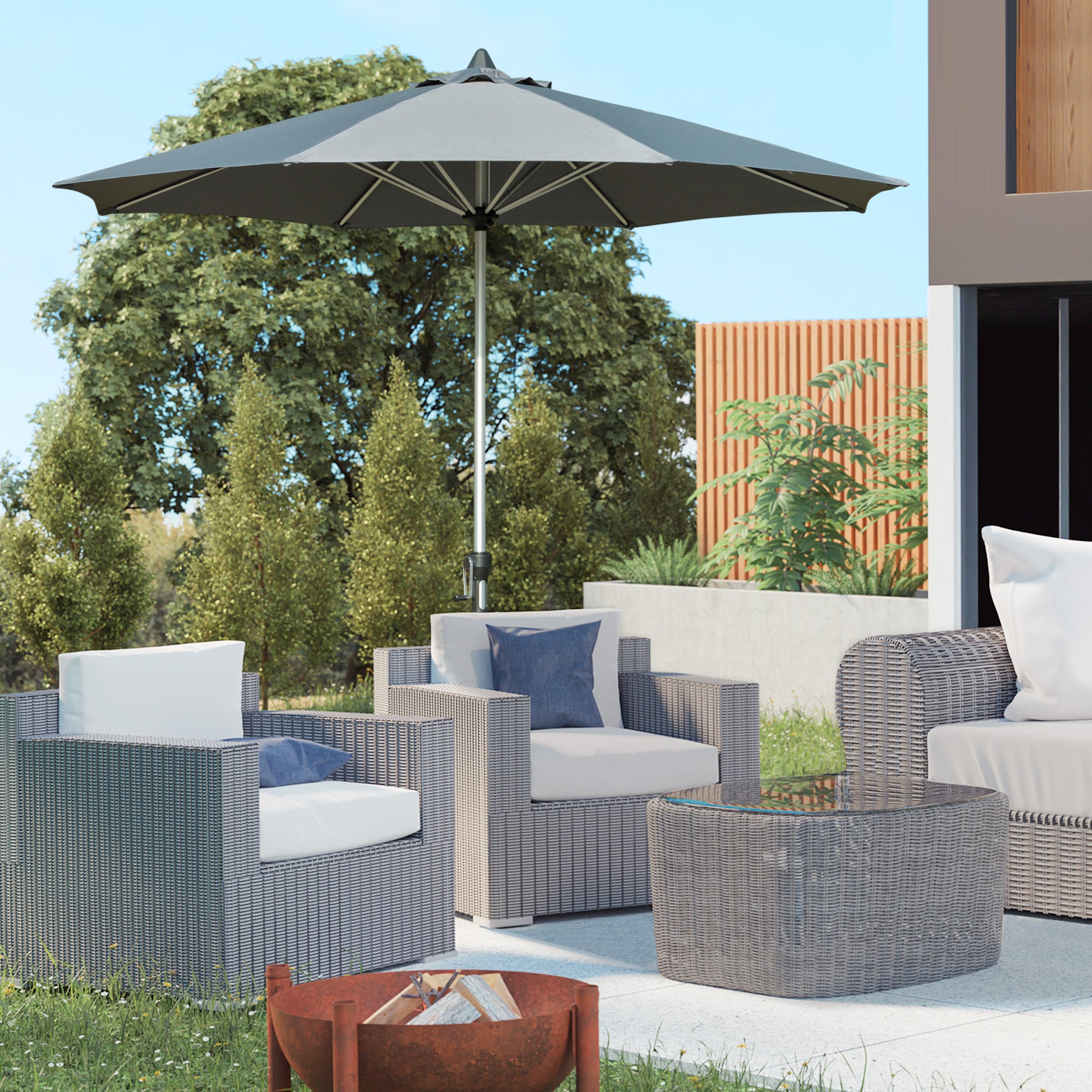 Outsunny Sonnenschirm 2,7?m Dunkelgrau mit Kurbel & UV-Schutz