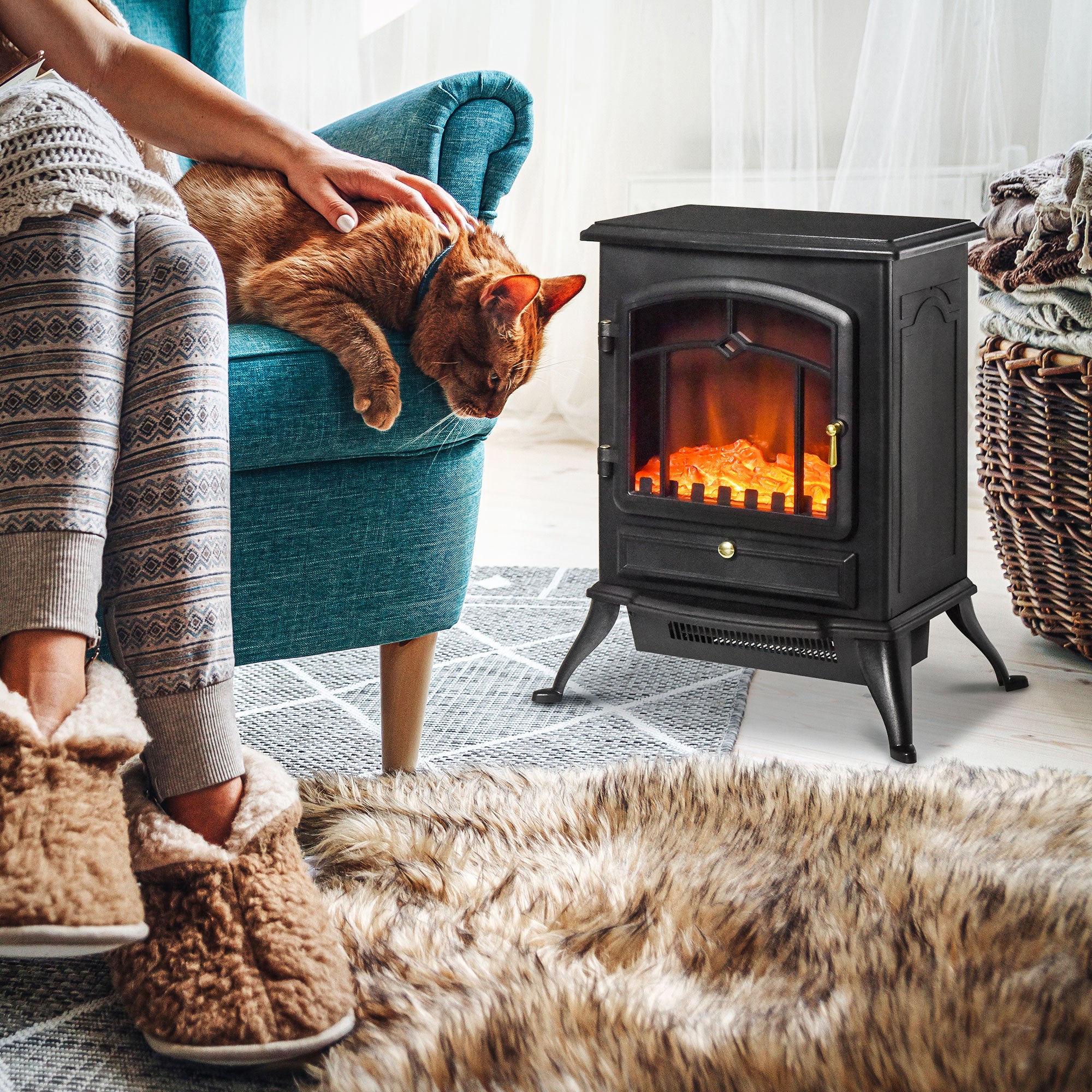 HOMCOM Elektrokamin Kaminofen Flammeneffekt Überhitzungsschutz