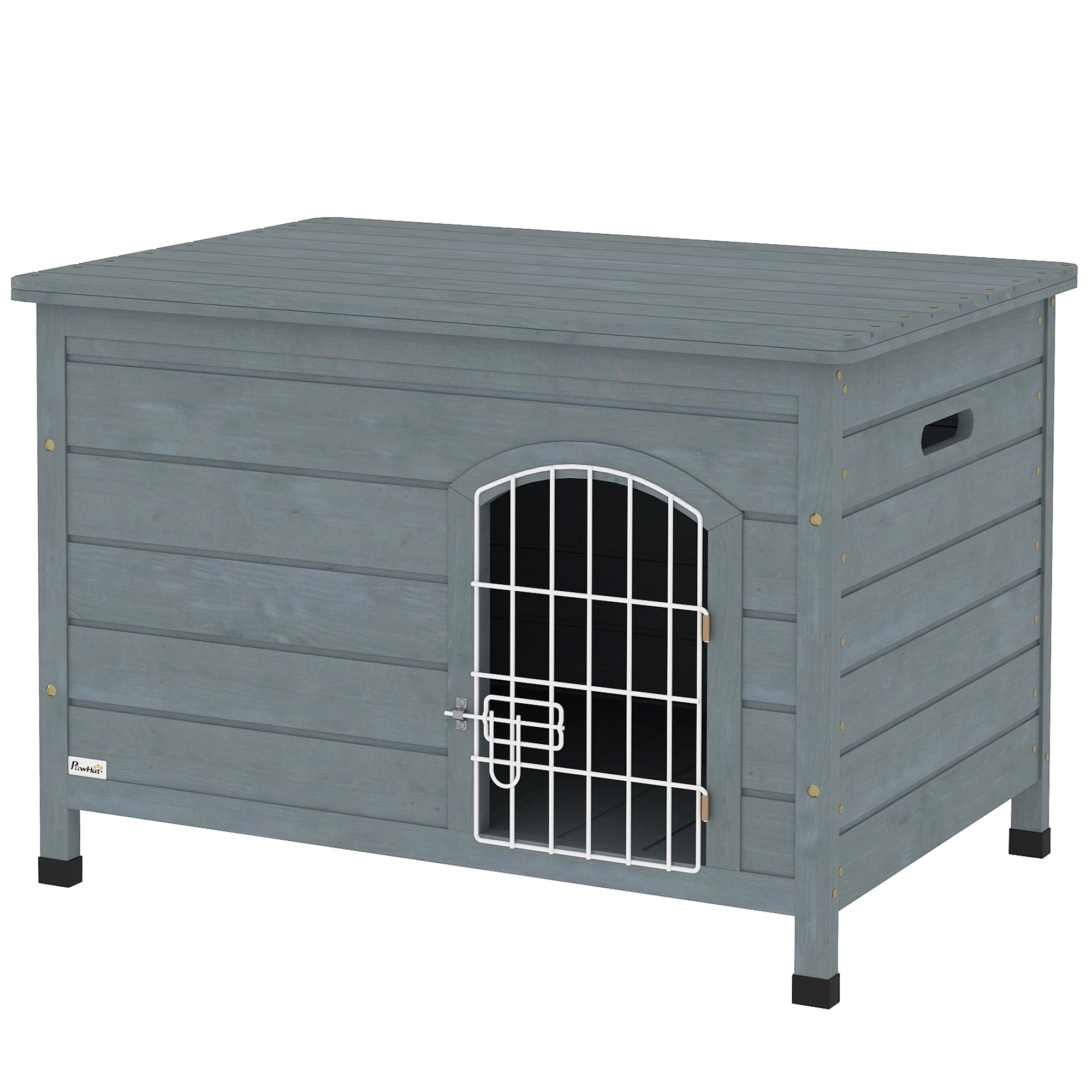 PawHut Hundehütte, Hundehaus mit Tür, Hundebox, Haustierhütte, Tannenholz, Dunkelgrau
