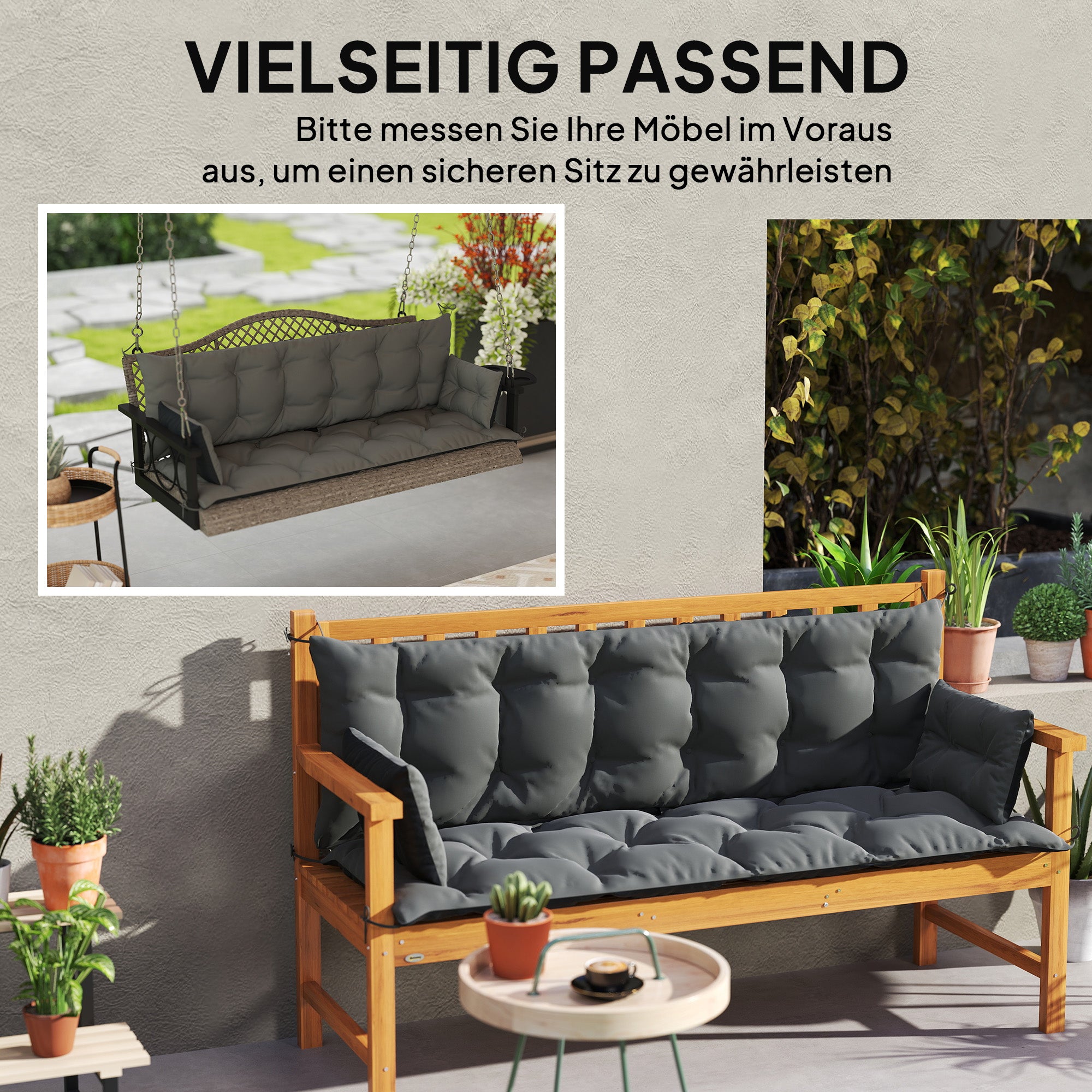 Outsunny Outdoor-Kissen-Set für Bank oder Hollywoodschaukel, zweifarbig, Polyester, Schaumstoff, 180 x 110 x 8 cm, Dunkelgrau
