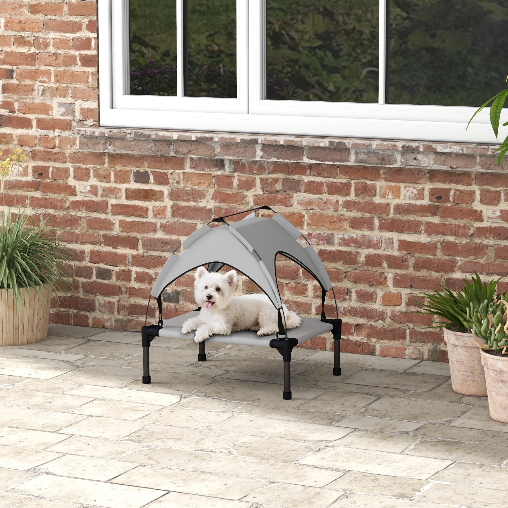 PawHut Hundebett mit Dach, Outdoor, tragbar, wasserabweisend, bis 30 kg, 61 x 46 x 63 cm, Hellgrau