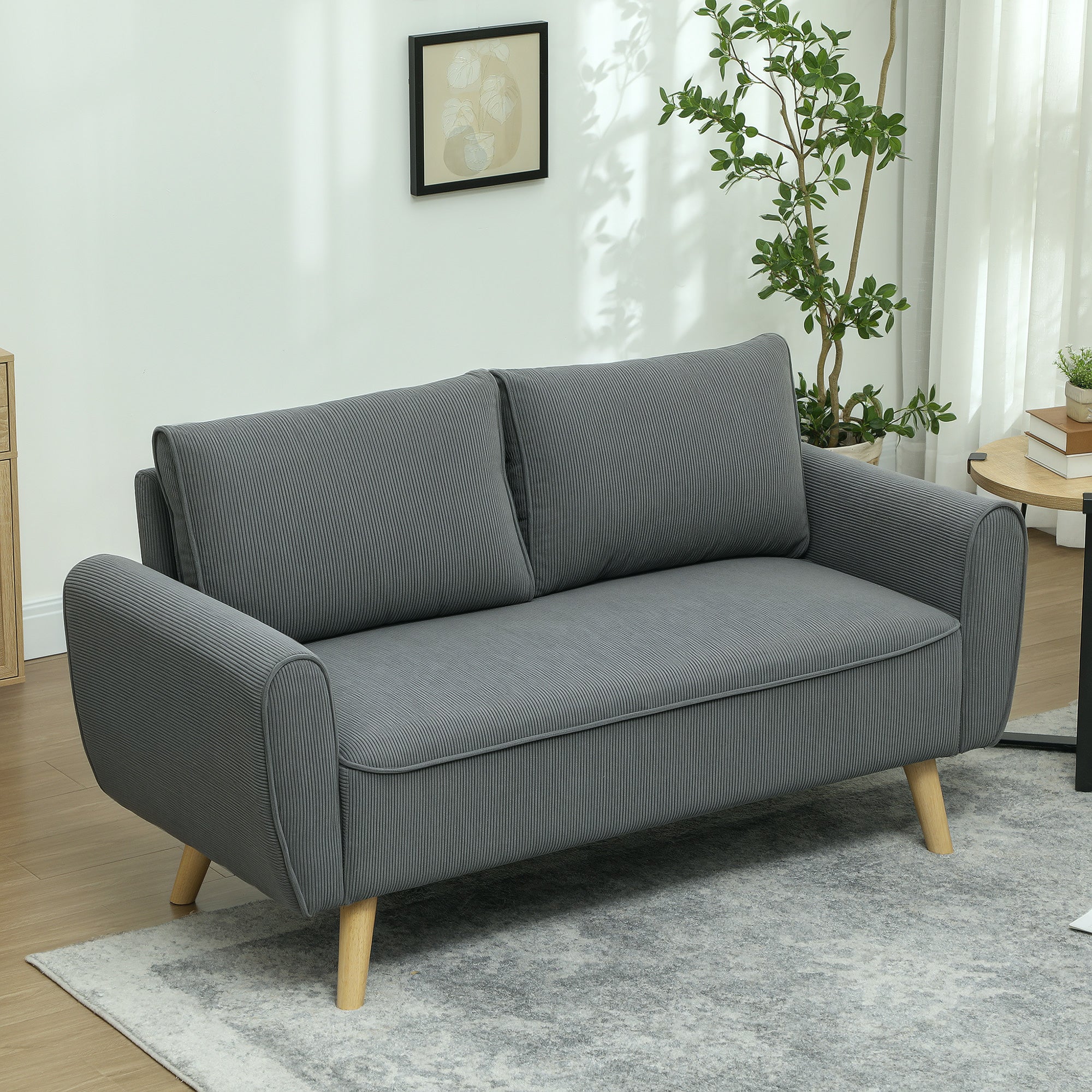 HOMCOM Zweisitzer Sofa Cord tiefe Sitze abnehmbare Kissen Dunkelgrau