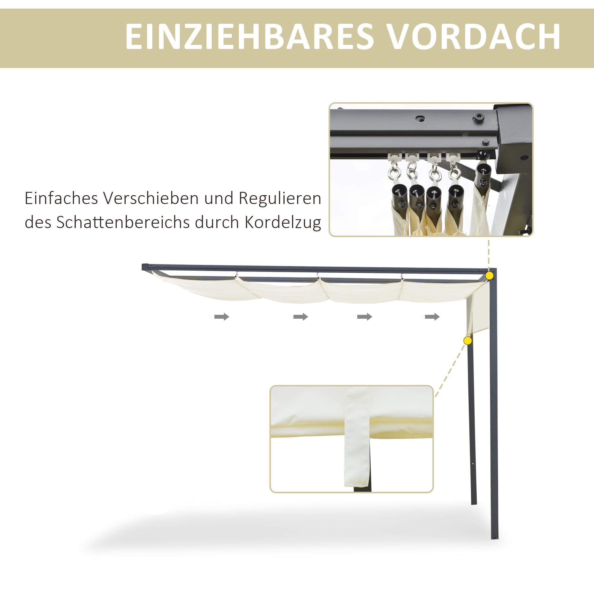 Outsunny Pergola Pavillon 3 x 3 m Gartenpavillon BBQ-Pavillon mit Stoffdach Terassenüberdach wetterfest Wand Anbau Metall Polyester Cremeweiß