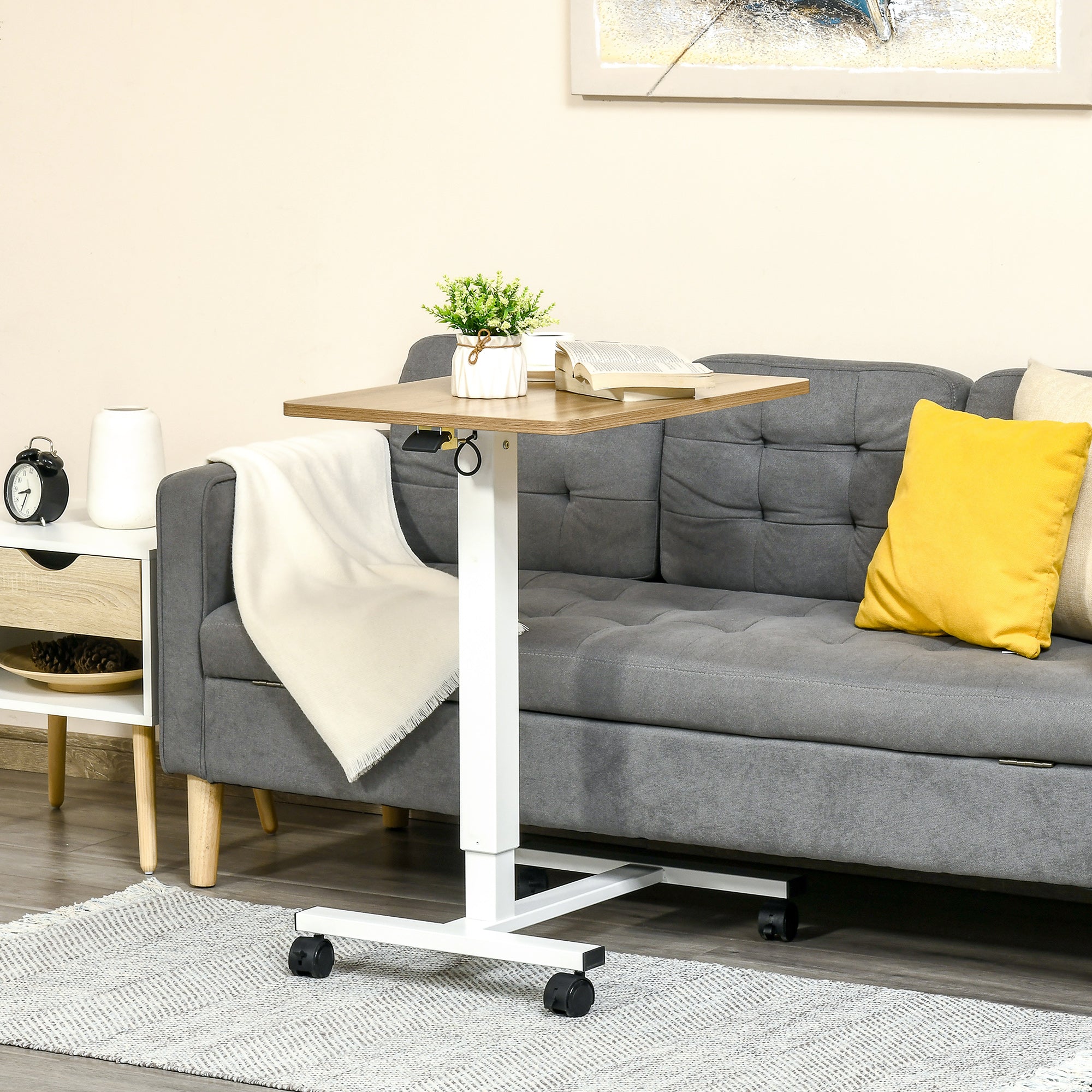 HOMCOM Stehpult Höhenverstellbar inkl. 4 Rollen C-Form 65 cm x 48 cm x 70-110 cm Natur + Weiß