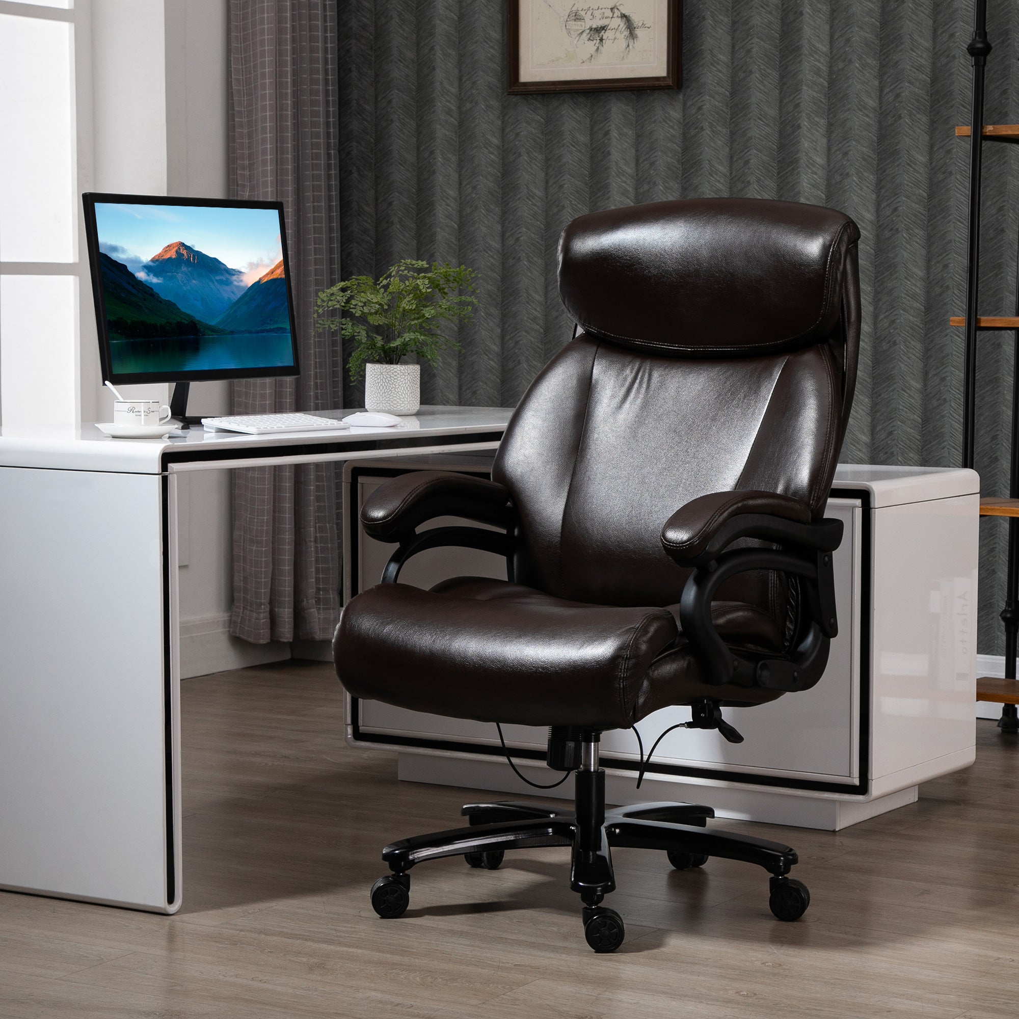 Vinsetto Bürostuhl Chefsessel Gaming Stuhl Drehstuhl Wippfunktion Dicke Polsterung 180 kg Belastbarkeit ergonomisches Design höhenverstellbar Kunstleder Braun 72x83x114-122 cm