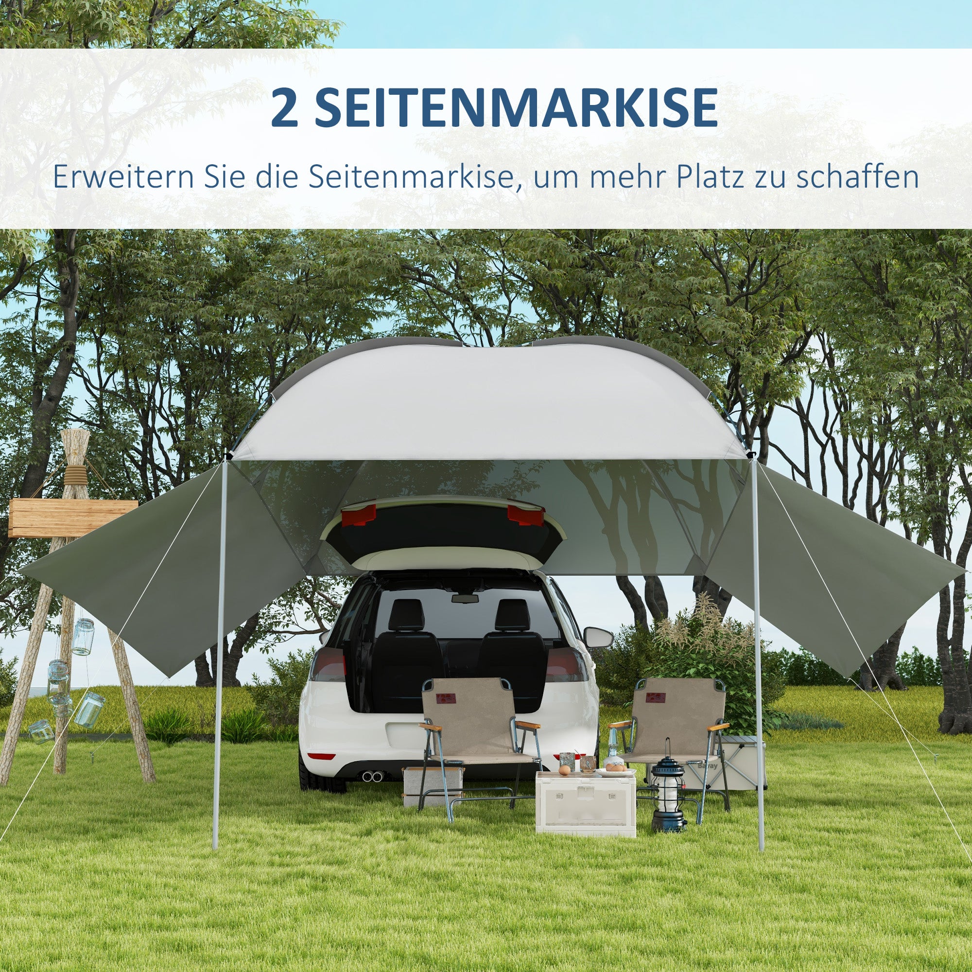 Outsunny Automarkise Carport Fahrzeugüberdachung, wetterbeständig, 300 cm x 262 cm x 260 cm, Hellgrau