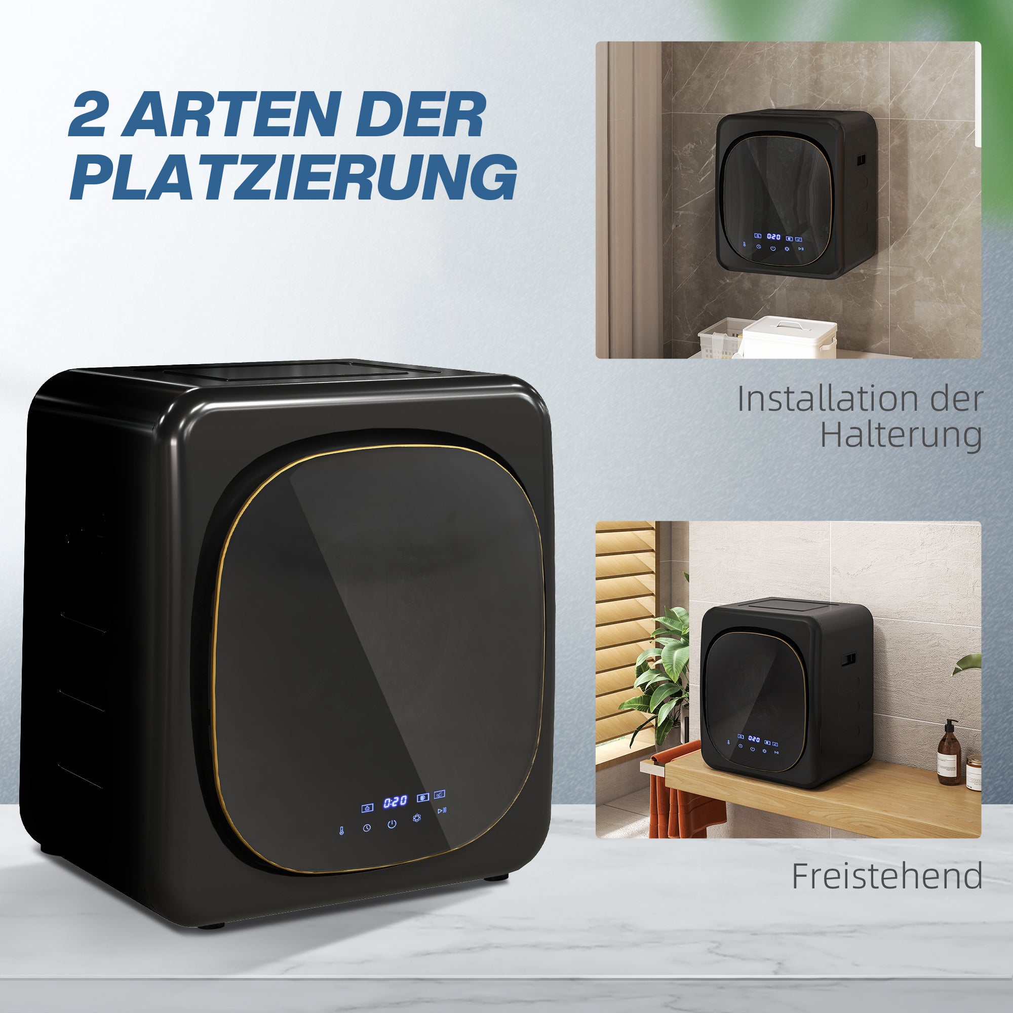 HOMCOM Wäschetrockner mit UV-Desinfektion, kompakte Bauweise, 4 kg Kapazität, Edelstahl, Schwarz