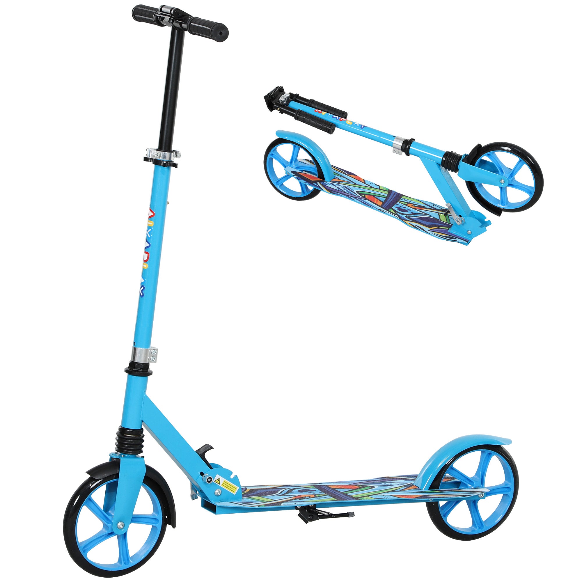 AIYAPLAY Tretroller, höhenverstellbar, Hinterradbremse, faltbar, 100 kg belastbar, Blau