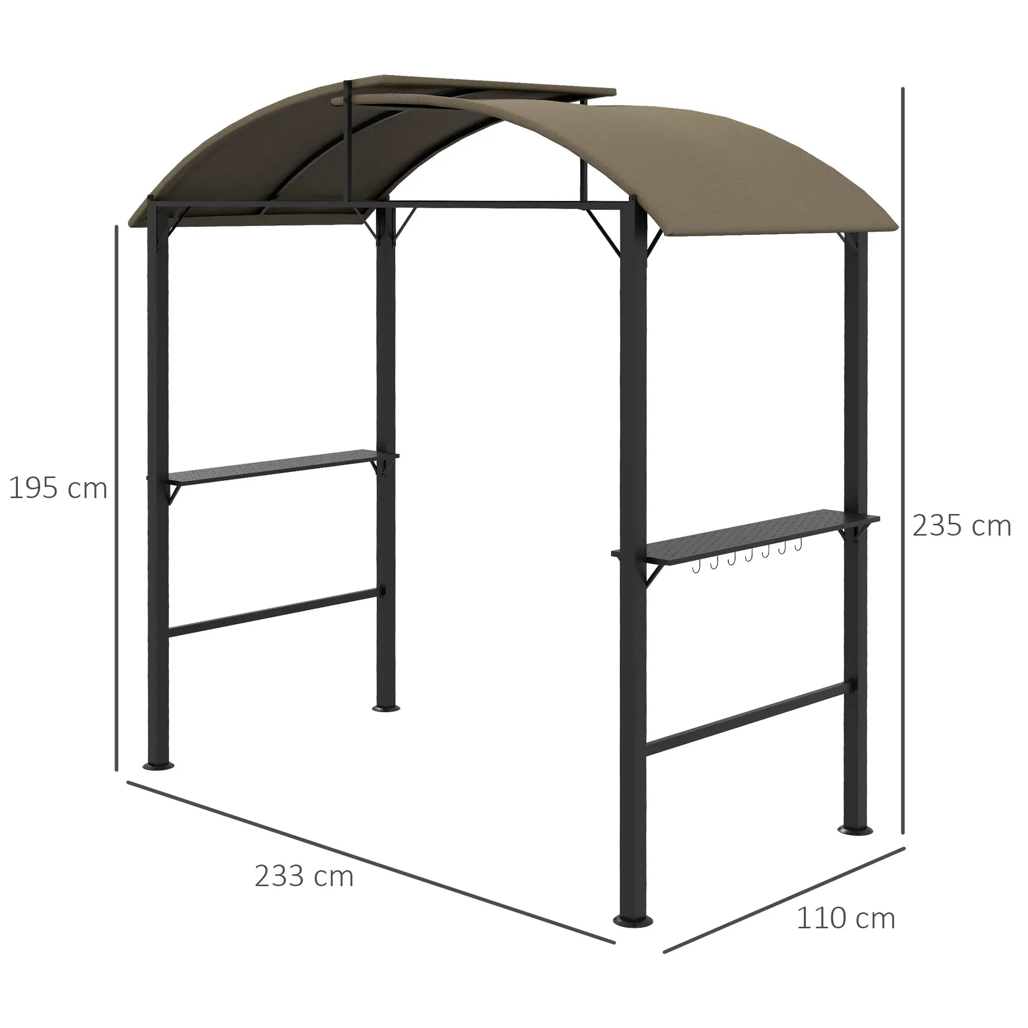 Outsunny Grillpavillon, 2 Seitenablagen, Haken, Stahlrahmen, 1,1 x 2,3m, Khaki
