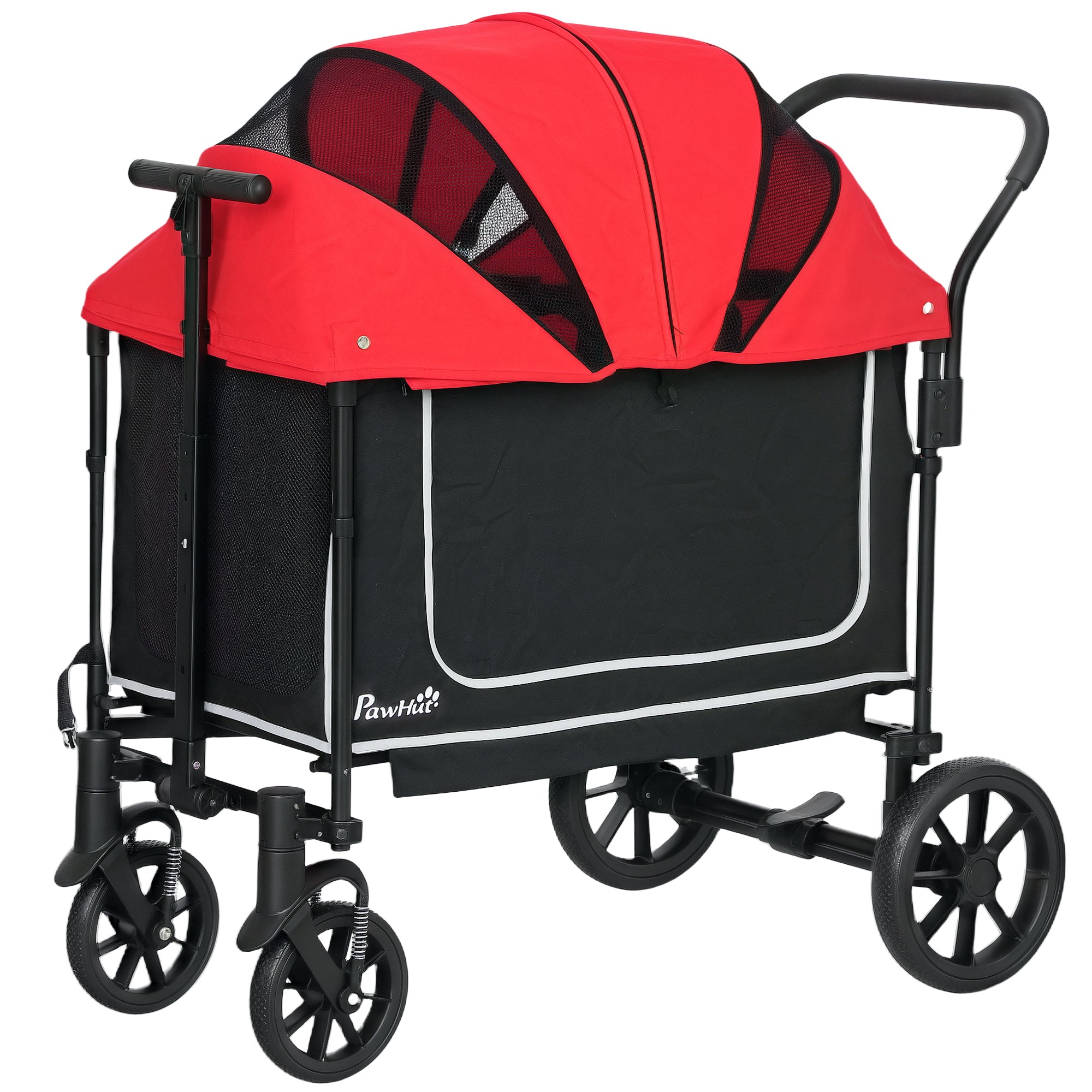 PawHut Hundewagen Hundebuggy klappbar für Hunde & Katzen bis 30 kg 110 x 65 x 102 cm Rot