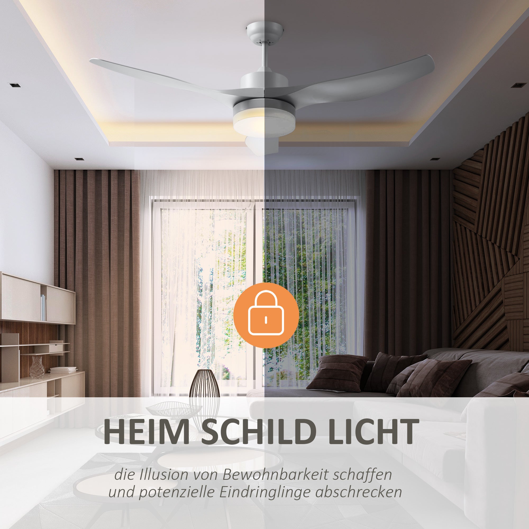 HOMCOM Deckenventilator mit LED-Licht, 2-in-1 Design, mit Timer, Fernbedienung, Deckenlampe mit Ventilator, Weiß