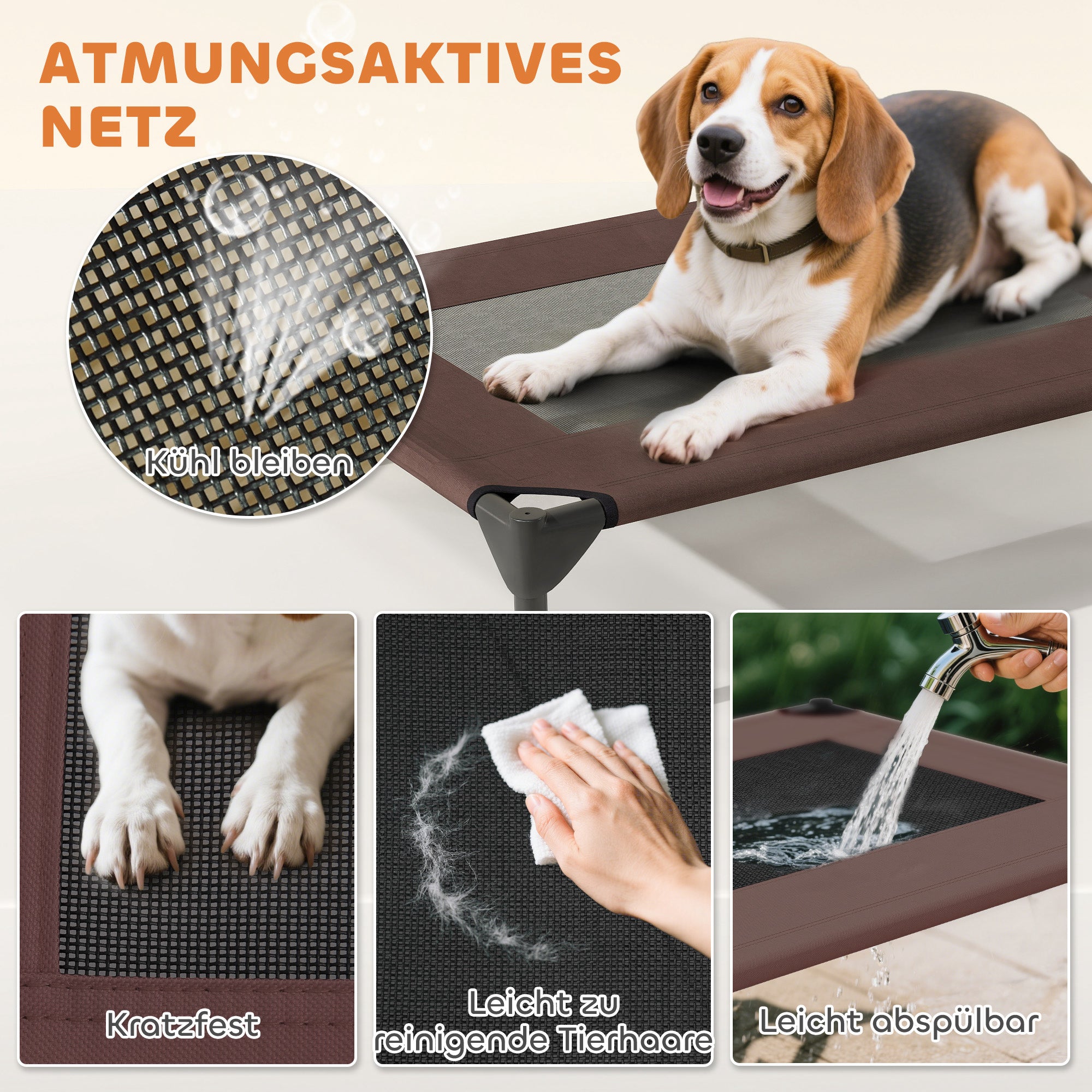 PawHut Hundeliege Outdoor mit Dach, Erhöhtes Hundebett für Mittelgroße Hunde, 76 x 61 x 71cm, Kaffee