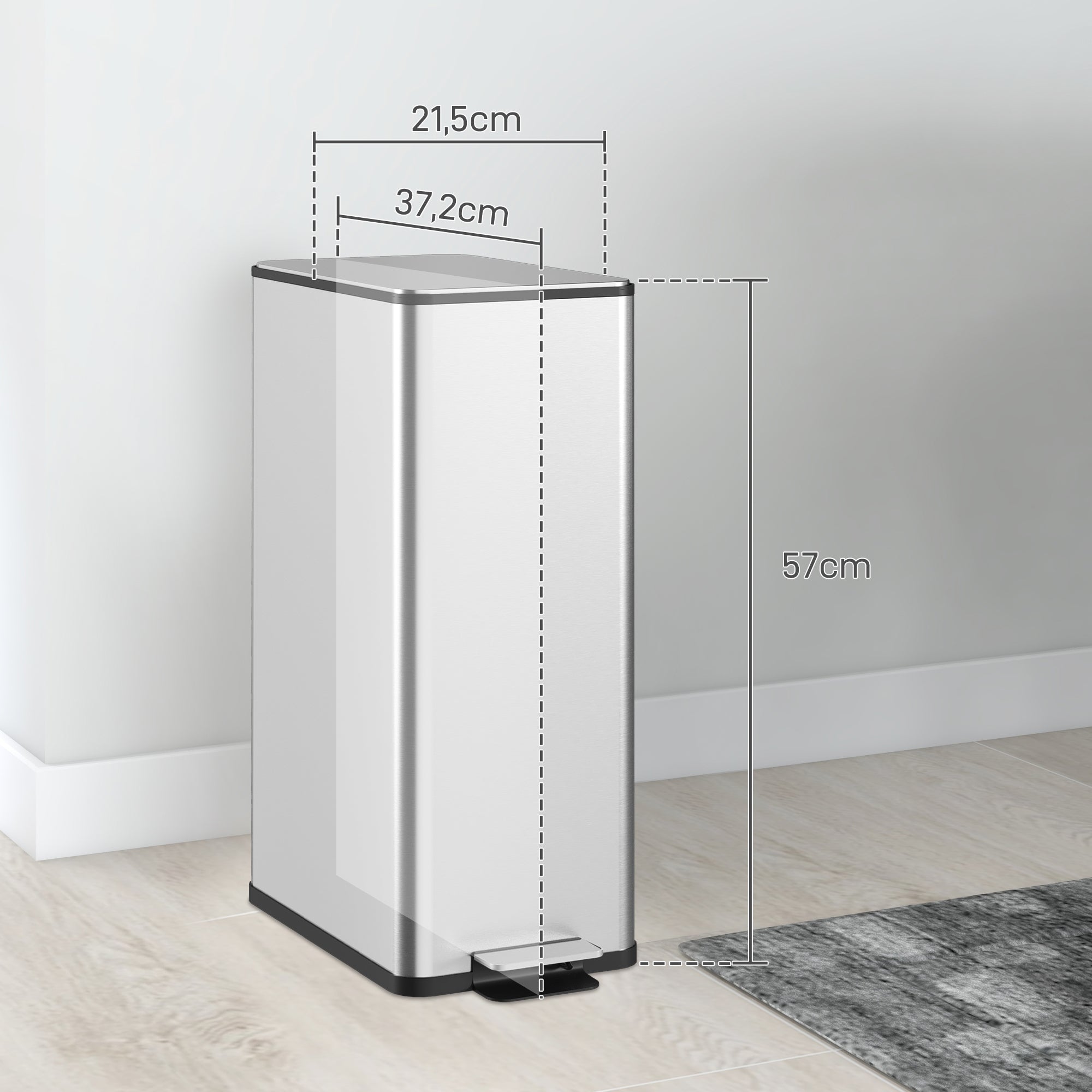 HOMCOM Mülleimer 20L, Soft-Close-Deckel, Deodorant-Fach, Fingerabdrucksicher, Edelstahl, Silber