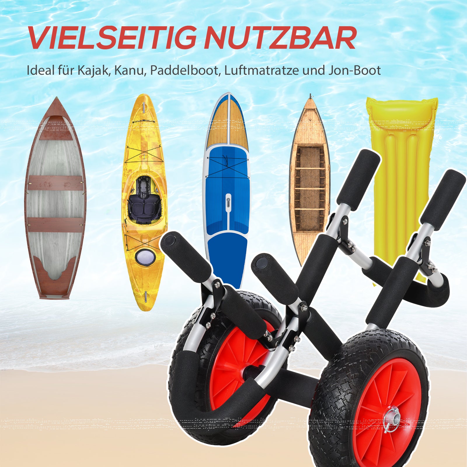 HOMCOM Surfwagen klappbar bis 45 kg AluTransportwagen Kajakwagen klappbar gepolstert Kunstleder-Reifen Bootswagen Surfwagen Bootstrailer Trolley für Surfbrett Board Schlauchboot