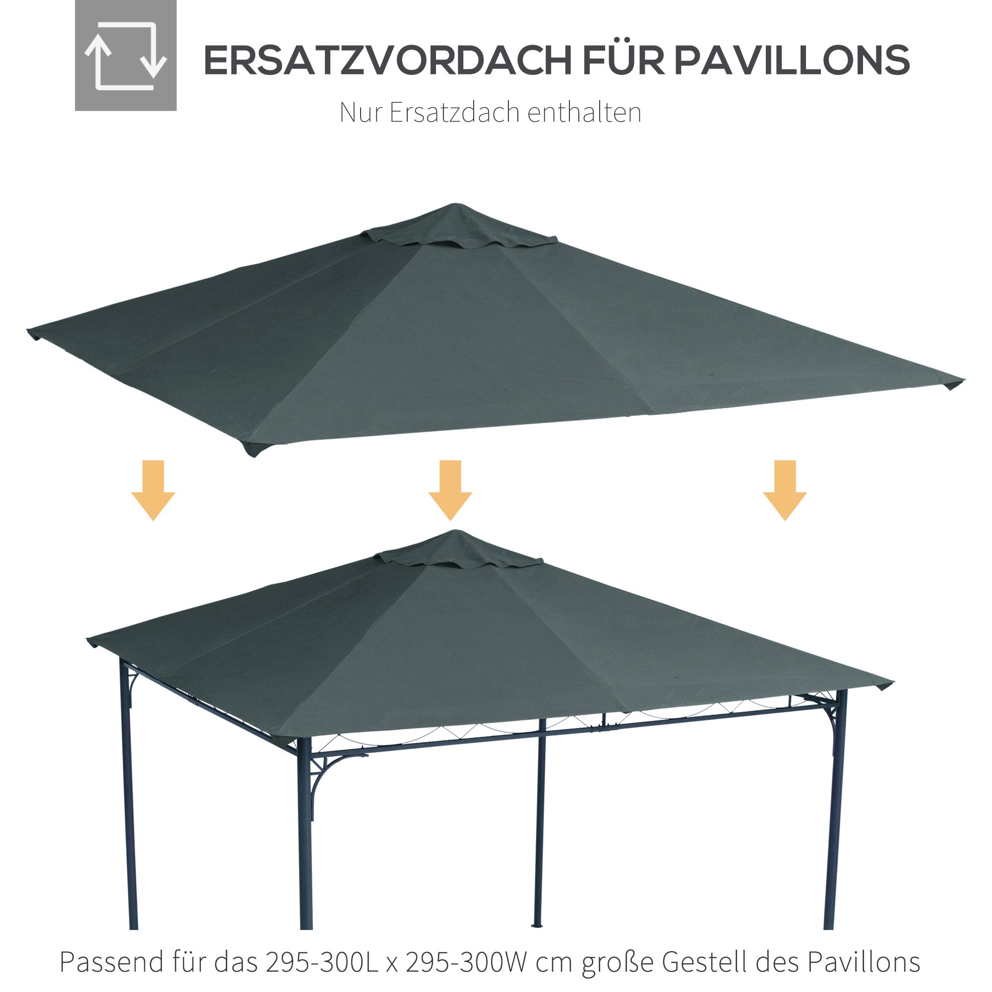Outsunny Ersatzdach für Gartenpavillon, Polyester, 2,98 x 2,95 m, Dunkelgrau