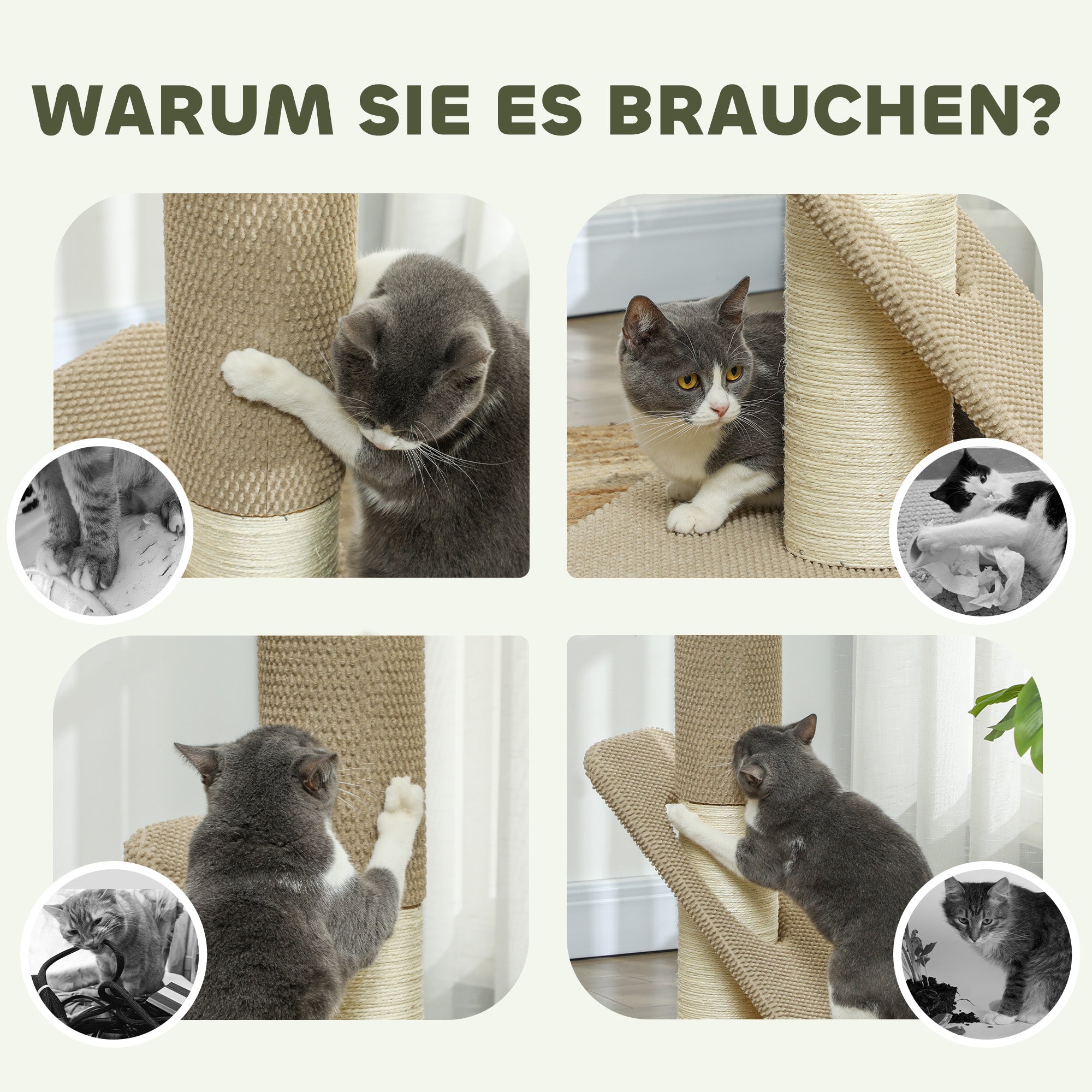 PawHut Kratzbaum für Katzen, mit Pad, Säule und Spielball, Teppich und Sisal, 84 cm, Hellbraun