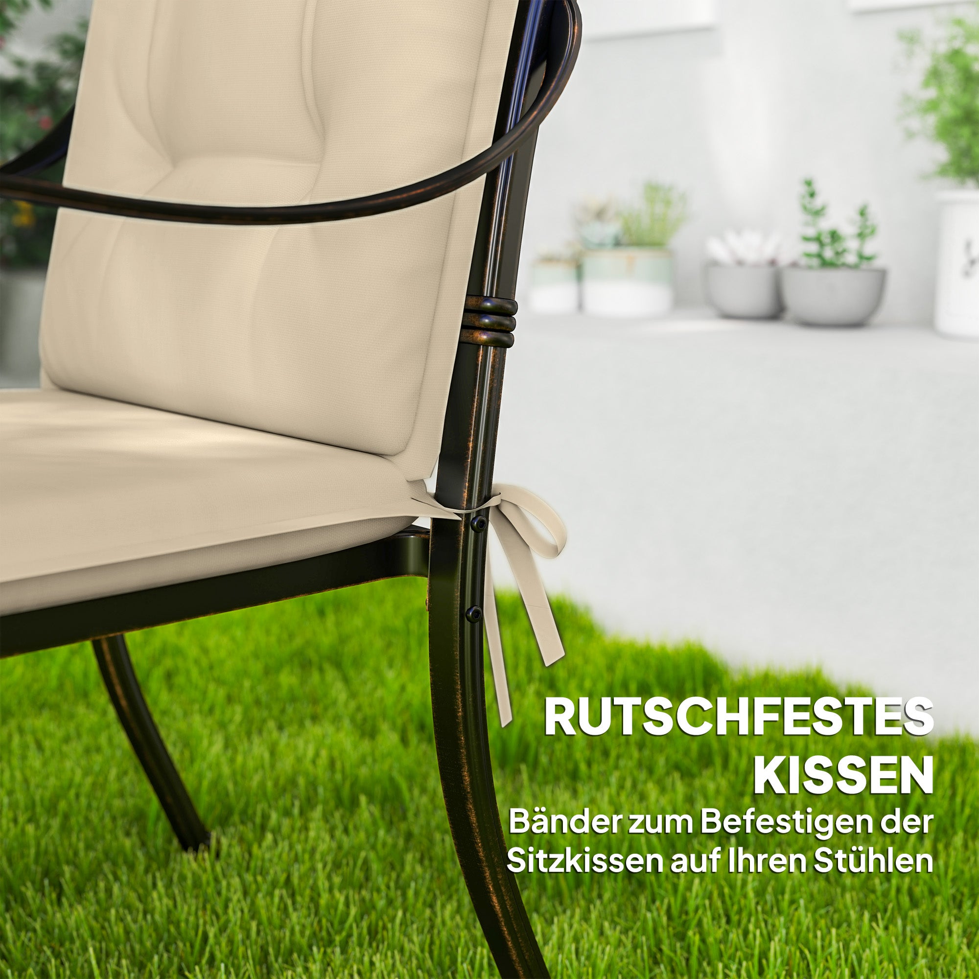 Outsunny 4er Set Sitzkissen 108 x 50 x 5 cm Stuhlkissen mit Bändern, Outdoor Indoor Sitzauflage Beige